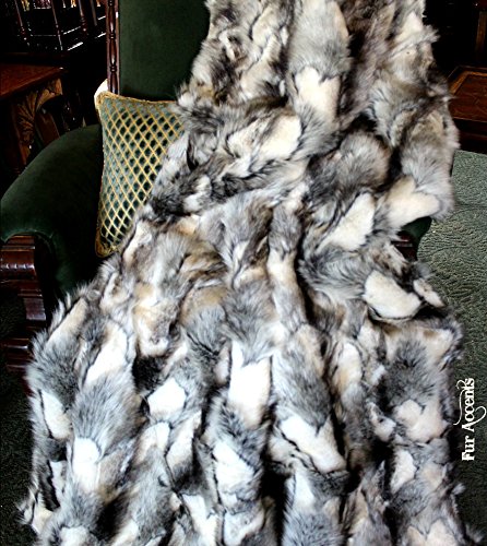 Premium 5'x7' Faux Fur Rabbit Pelt Throw Blanket - Black, Gray & White Minky Cuddle Fur Lining - Ultra Soft & Luxurious for Bed, Sofa & Home Decor