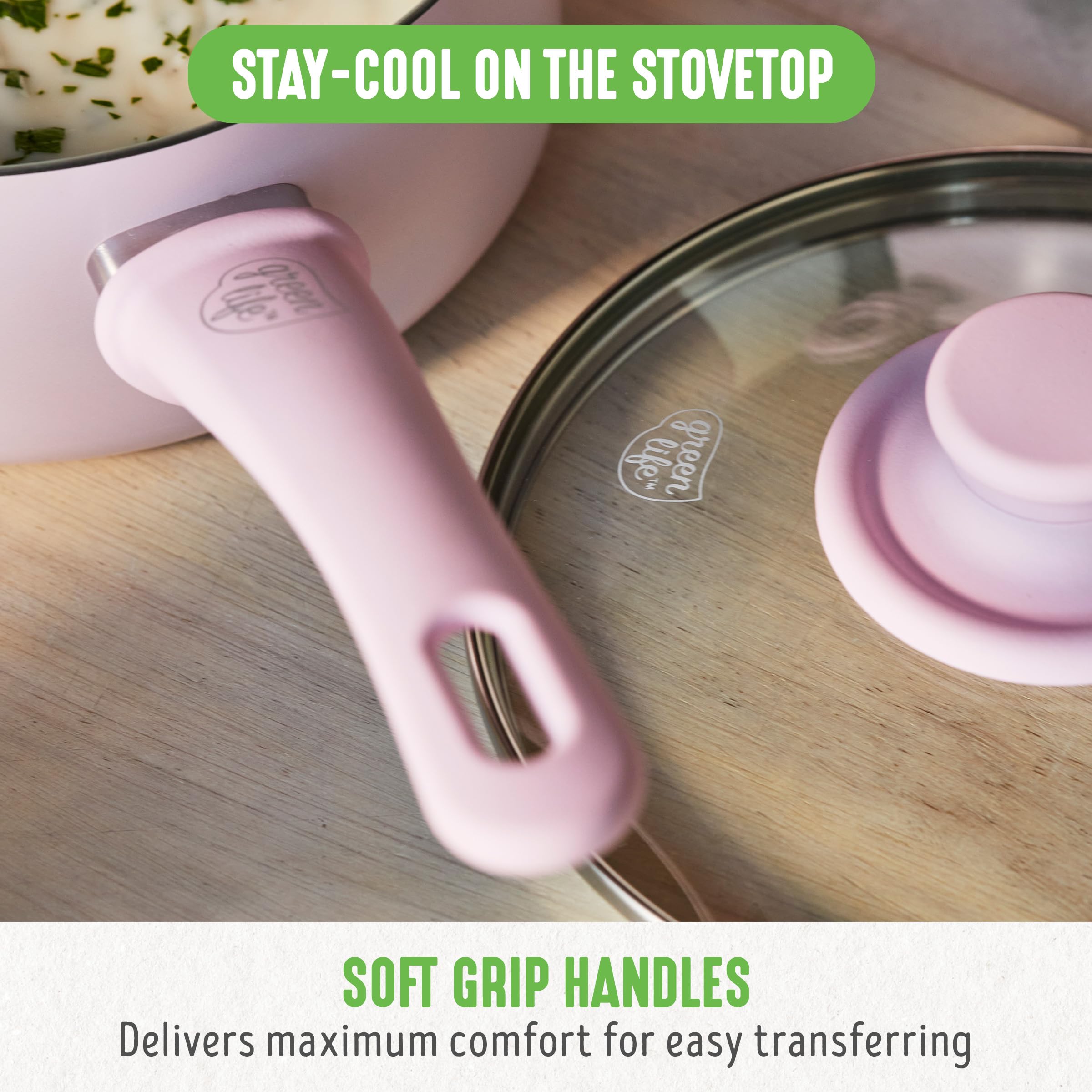 GreenLife Soft Grip 16-Piece Non-Toxic Ceramic Nonstick Cookware Set - PFAS-Free, Oven & Dishwasher Safe Pots and Pans with Glass Lids & Stay-Cool Handles - Perfect for Frying, Sauteing, and Cooking Family Meals - Ideal for Home Chefs and Everyday Kitchen Use