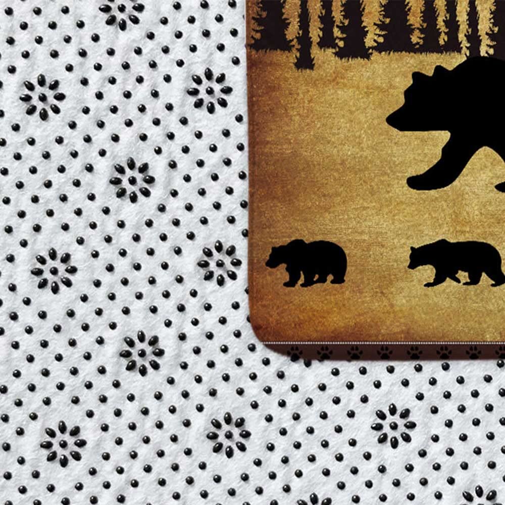 JAWO Rustic Cabin Bathroom Rug - Non-Slip Bath Mat with Black Bear & Forest Trees Design - Water Absorbent Cabin Decor for Bathroom & Kitchen (17