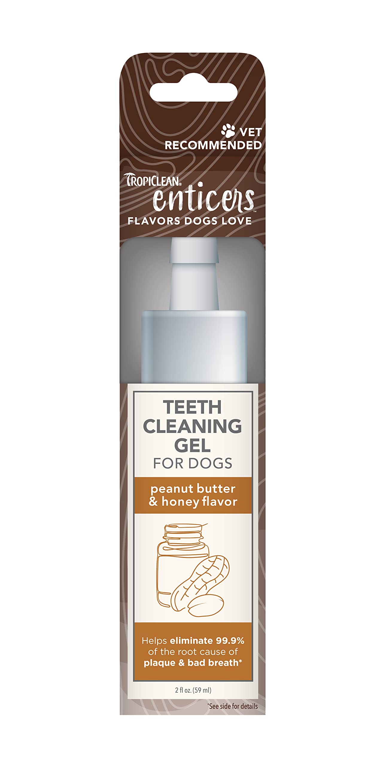 TropiClean Enticers Peanut Butter Flavored Dog Teeth Cleaning Treat Gel - Natural Toothpaste Alternative for Dogs, 2 oz | Freshens Breath & Reduces Plaque for Healthy Gums at Home