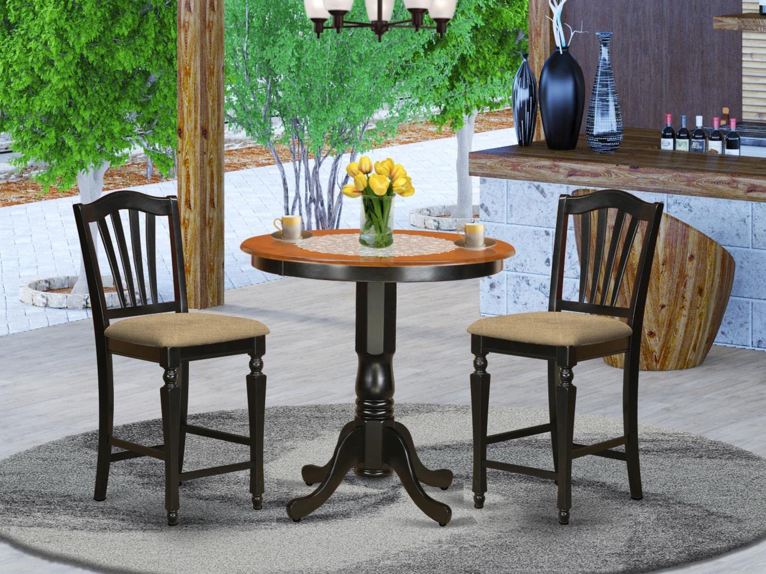East West Furniture JACH3-BLK-C 3-Piece Counter Height Dining Set - 36