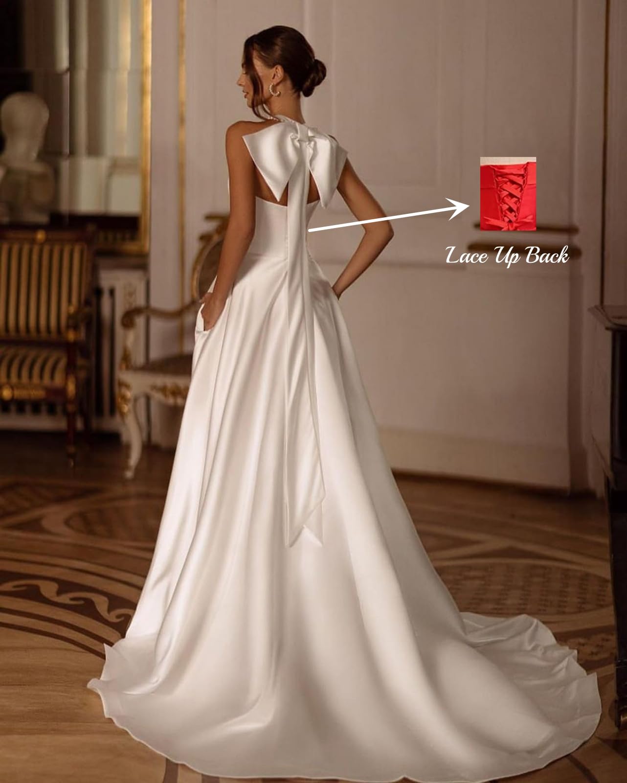 Elegant Halter Neck Satin Wedding Dress for Bride - Bodycon Mermaid Gown with Side Slit & Bow Detail | Perfect for Bridal Shower, Prom, Evening Gala & Formal Occasions