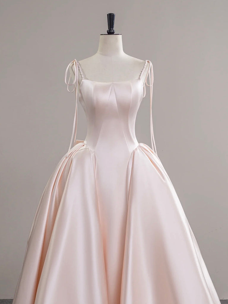 Elegant A-Line Satin Pink Champagne Long Prom Dress - Formal Evening Gown for Homecoming, Quinceañera & Special Occasions