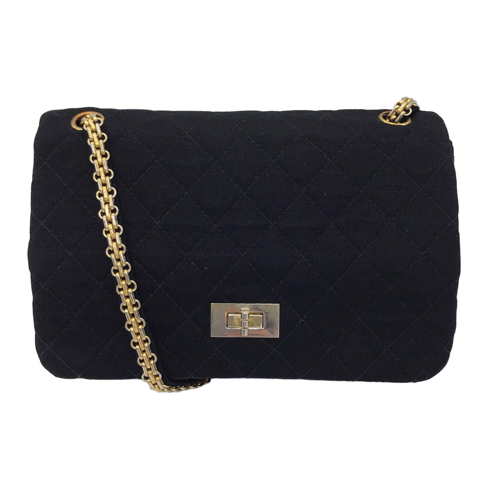 Vintage Chanel Black & Gold Chain Strap Quilted Jersey Flap Bag - Luxury Designer Handbag for Women, Perfect for Evening Parties & Special Occasions