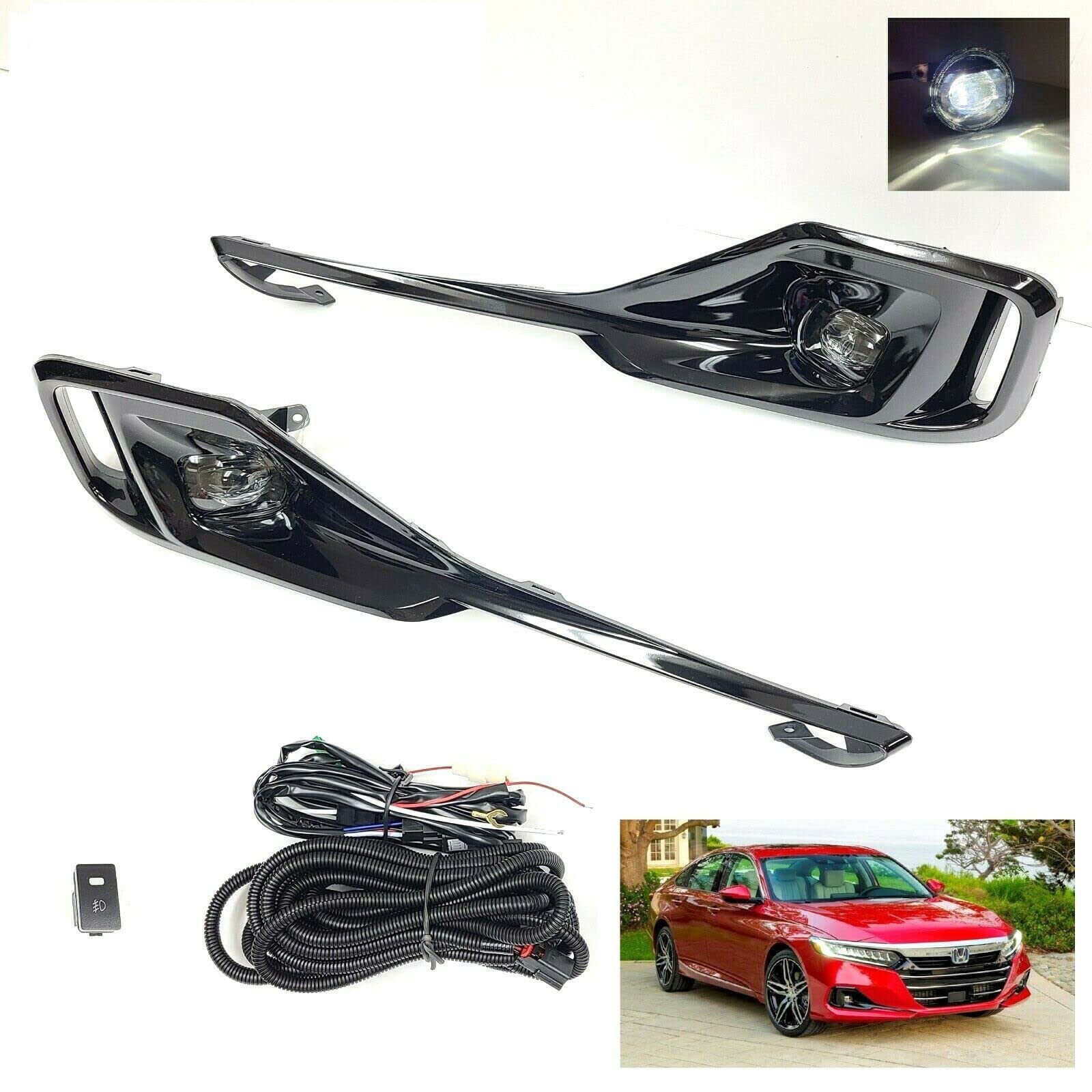 LED Fog Lights Kit for 2021-2022 Honda Accord Sedan - OE Style Clear Lens with Switch, Bezel, Wires & Relay - Built-in LED Fog Lamps Assembly - Perfect for Night Driving & Bad Weather Visibility