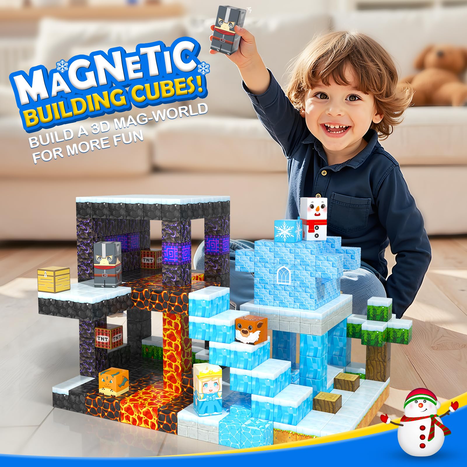Frozen & Lava Magnetic Building Blocks Set - STEM Educational Toys for Kids Ages 3-8, Sensory Toddler Toys with Magnetic Tiles for Indoor & Outdoor Play - Perfect Gift for Boys and Girls | Great for Creative Play, STEM Learning, and Birthday Gifts