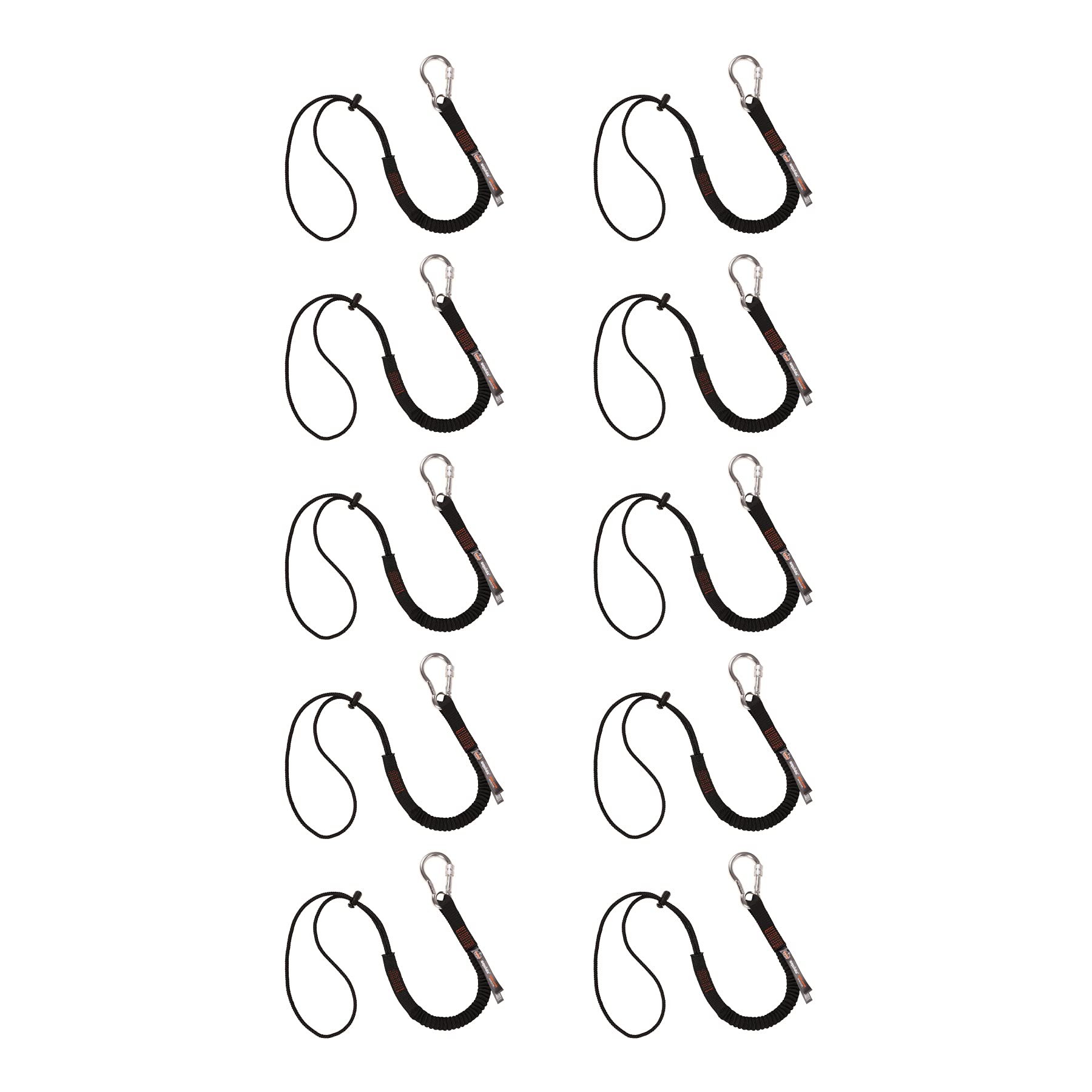 Ergodyne Squids 3105 Heavy Duty Tool Lanyard with Aluminum Screw Lock Carabiner - 15lbs Weight Capacity - 10-Pack Black - Perfect for Construction, Roofing & Electrician Tools Safety