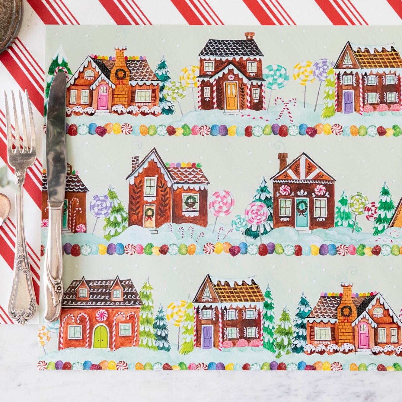 Christmas Gingerbread Village Placemat Set of 4 - Holiday Table Decor for Dining, Kitchen, and Party - Non-Slip Heat Resistant Coasters for Festive Gatherings