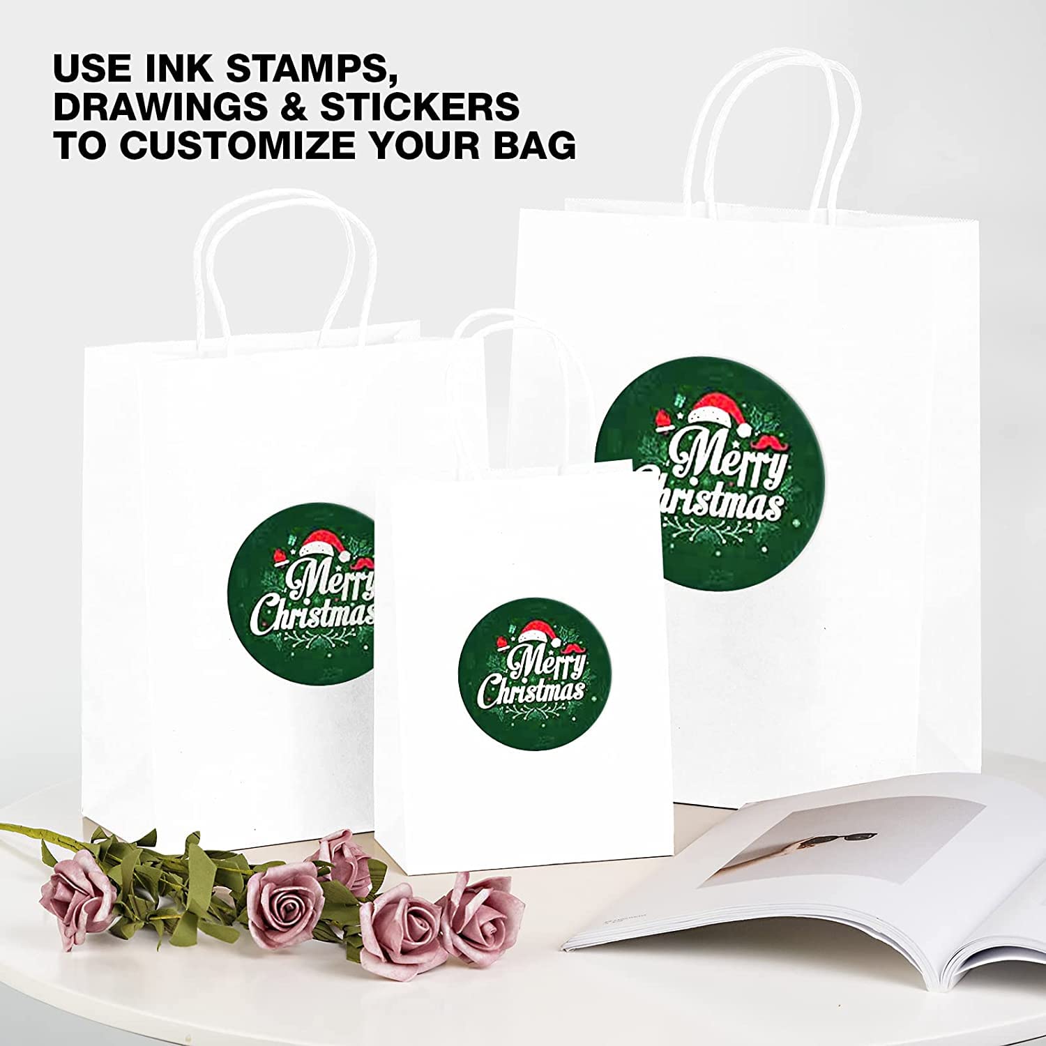 Premium White Paper Gift Bags - Eco-Friendly & Recyclable Return Gift Bags (12x16x5 Inches, Pack of 25) - Perfect for Weddings, Baby Showers, Birthday Parties & Retail Shopping