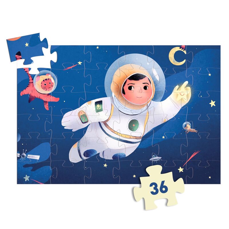 Astronaut on the Moon Silhouette Puzzle by Djeco - 100 Piece Space-Themed Jigsaw for Kids & Adults - Perfect for Educational Play, Classroom Activities & Family Game Night