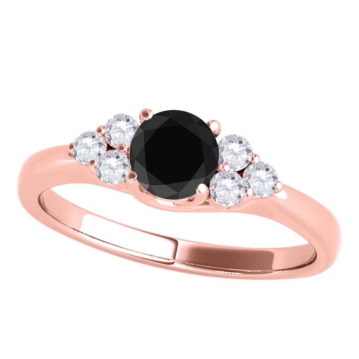 1.50 Carat 10K Rose Gold Black & White Diamond Seven Stone Engagement Ring - Elegant Valentine's Day Gift for Her, Anniversary Proposal Jewelry, Wedding Band for Brides