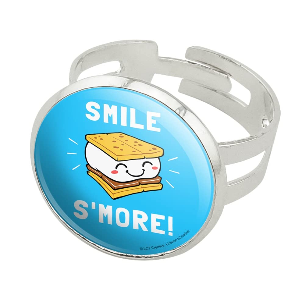 Smile S'More Funny Humor Silver Plated Adjustable Novelty Ring - Perfect for Gifts, Parties & Everyday Wear