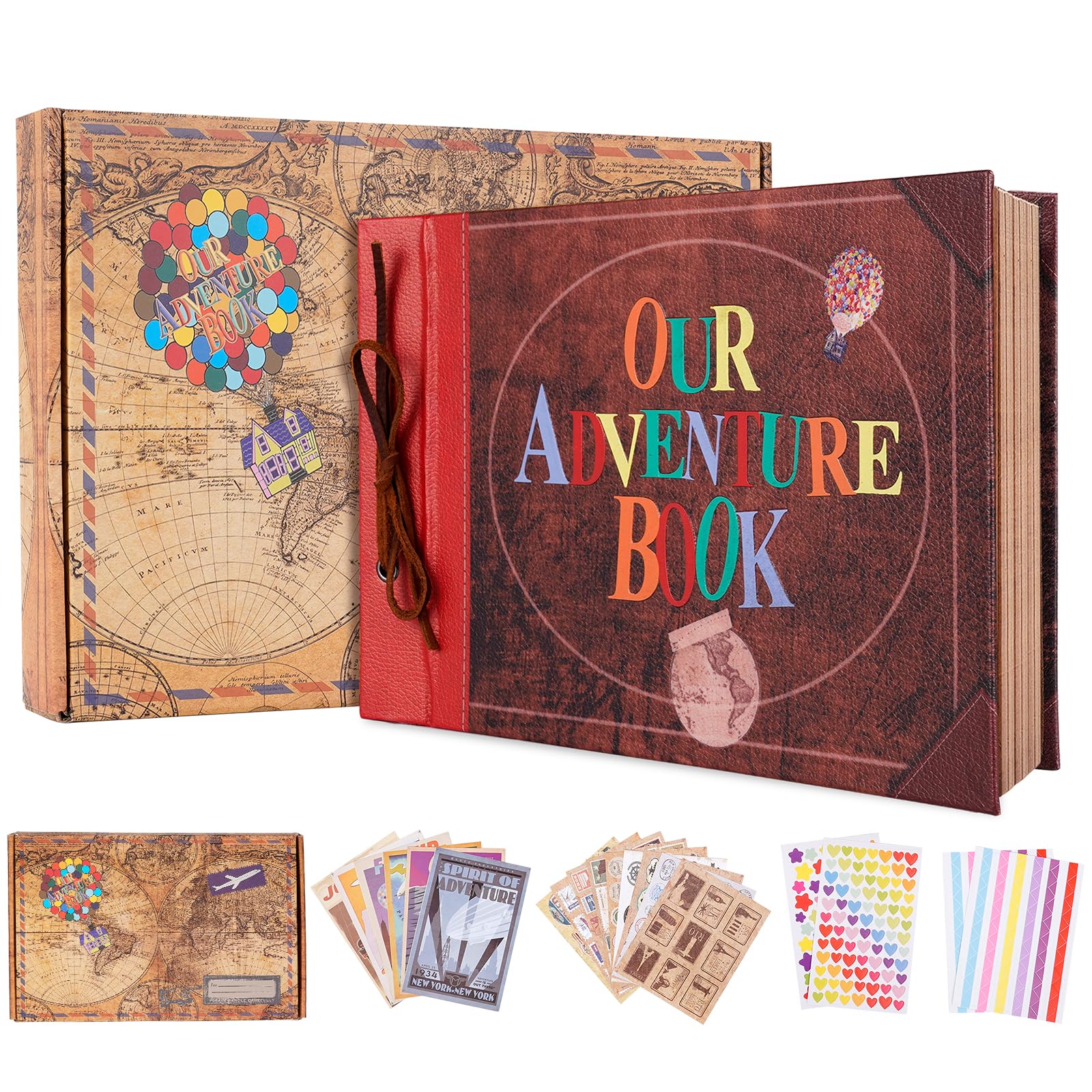 Vintage Leather Adventure Scrapbook Album - 11.6 x 7.5 Inch Up Themed Wedding Anniversary Gift, Valentine's Day Present, Retro Craft Cardstock Journal with 40 Pages - Perfect for Couples Memory Book, Travel Journaling & DIY Photo Album Projects