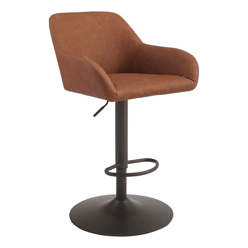 Powell Furniture Linon Jera Adjustable Height Metal Bar Stool - Brown - Perfect for Kitchen Islands, Breakfast Bars & Home Bars