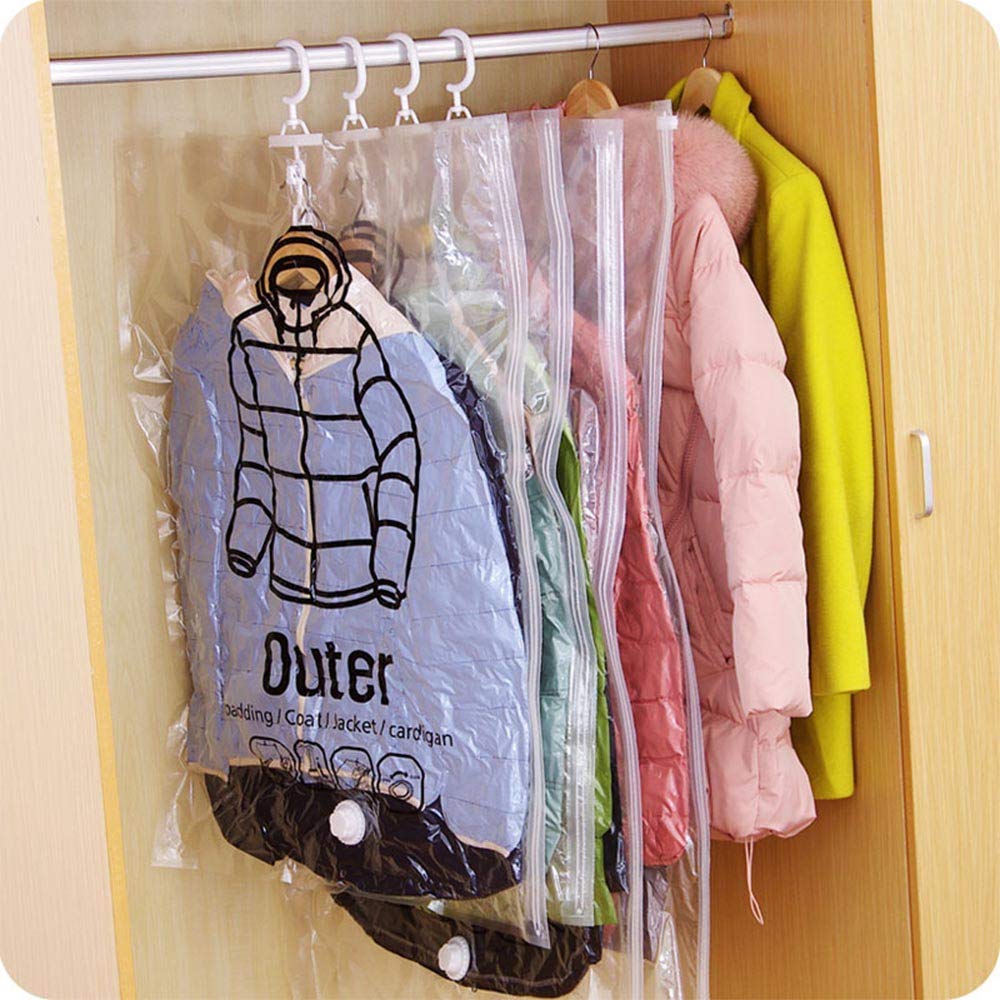 JYCAR 4-Pack Vacuum Storage Bags for Clothes - Space Saving Hanging Organizer for Winter Coats, Jackets, Suits & Dresses (35.4x26.3 Inch, Transparent) | Perfect for Closet Organization & Seasonal Storage