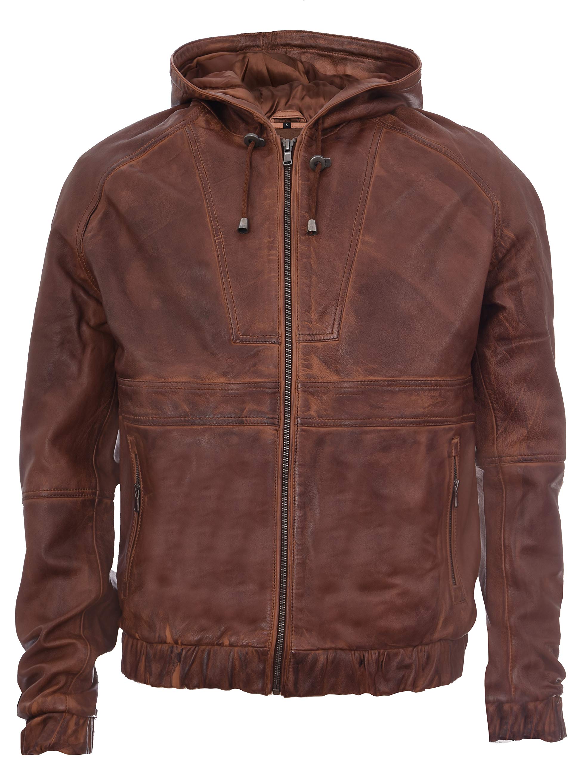 Men's Tan Nappa Leather Biker Jacket with Detachable Hood - Stylish Motorcycle Jacket for Casual Wear & Outdoor Adventures