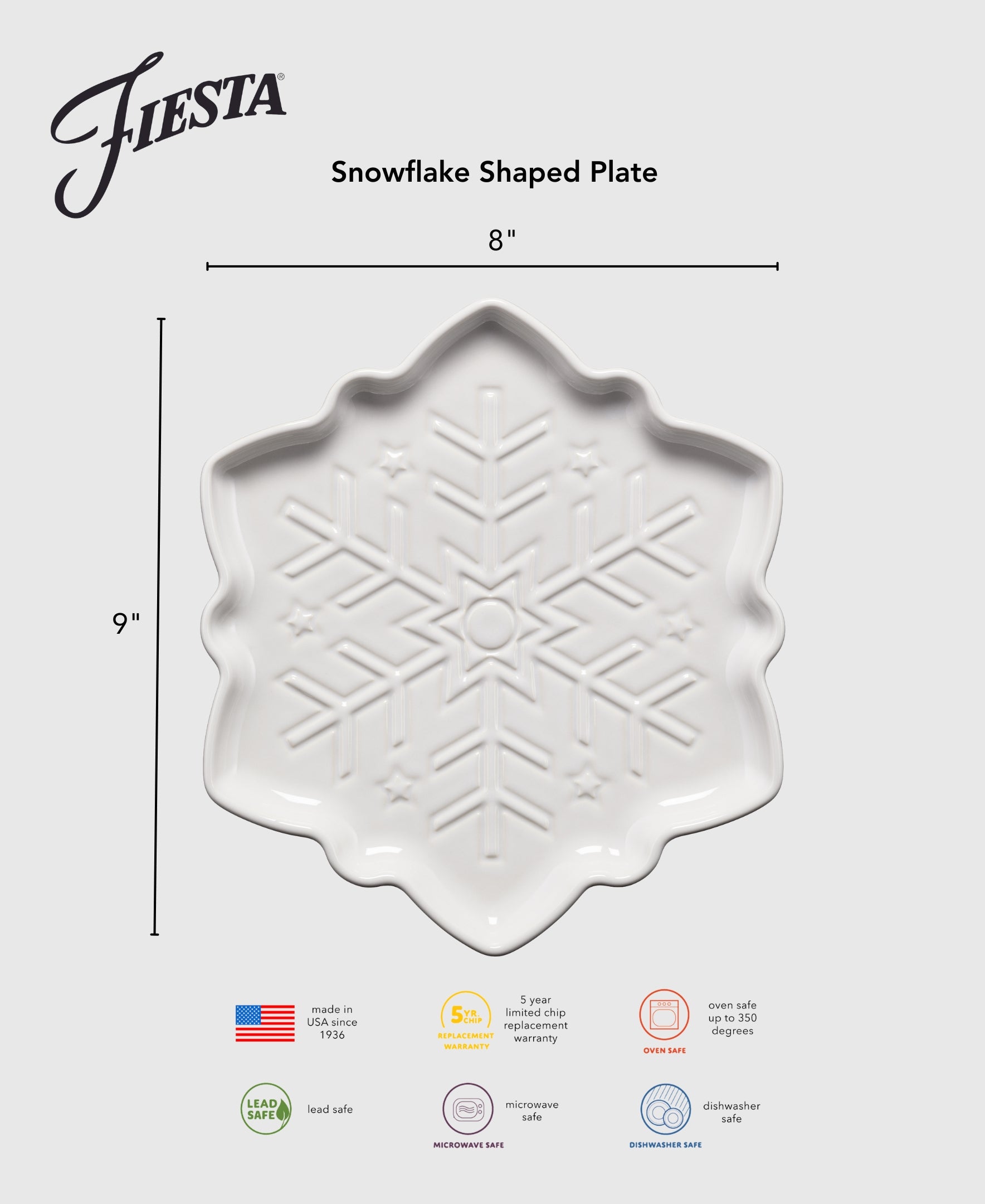 9 Inch Snowflake Shaped Ceramic Dinner Plate - Perfect for Christmas Parties, Winter Celebrations & Holiday Table Settings