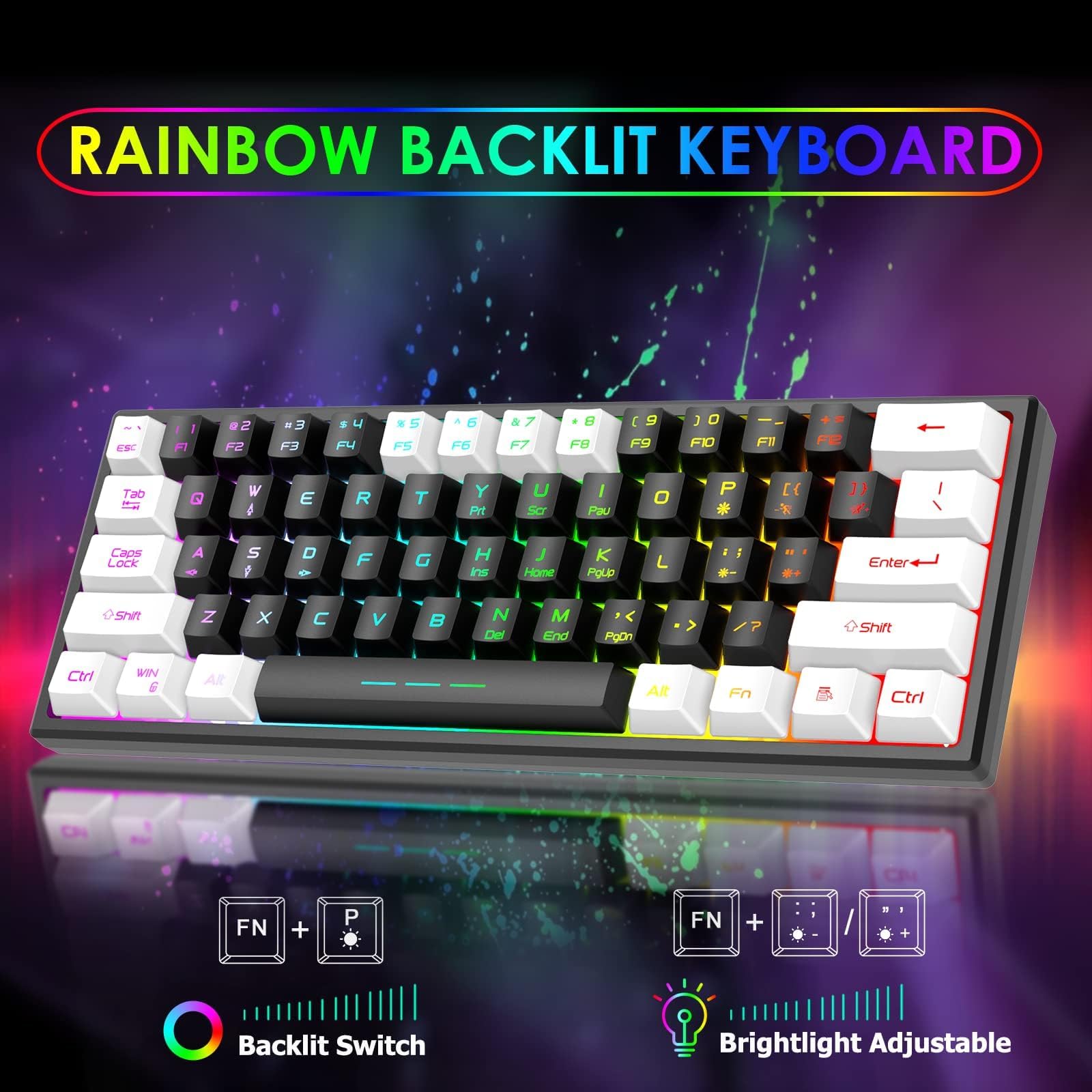 60% Wireless RGB Gaming Keyboard & Mouse Set - Rechargeable, Mechanical Feel for PC/Mac Gamers