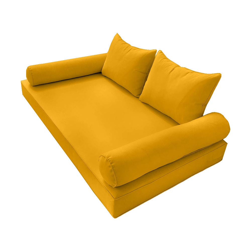 Prolinemax Outdoor Style 4-Piece Daybed Set - Fitted Sheet, Bolster Pillow & Piped Trim Cover | Waterproof & Durable | Perfect for Patio, Sunroom or Poolside Lounging