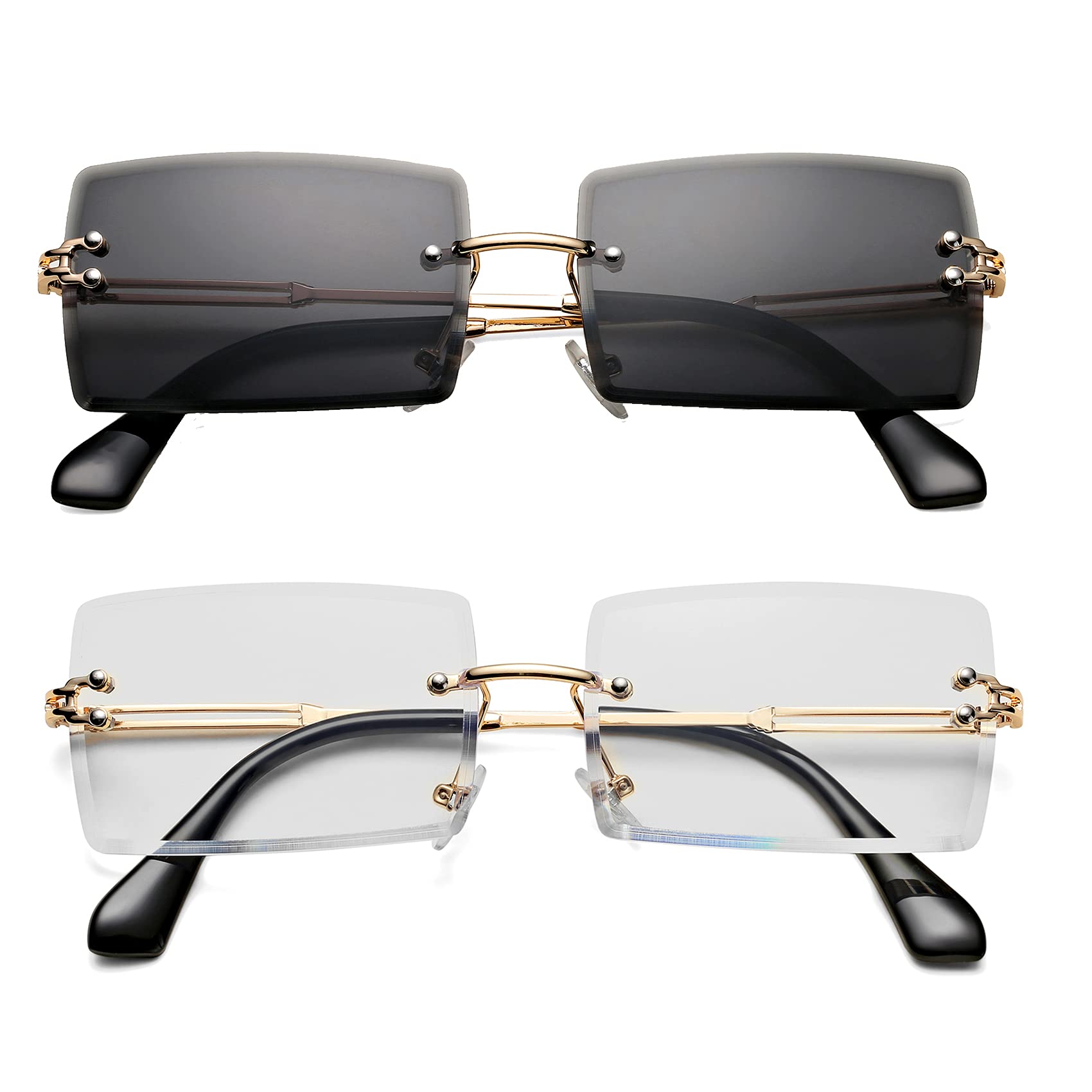 Stylish Rectangle Sunglasses for Men & Women - Small Rimless Square Shades UV Protection - Perfect for Driving, Beach & Outdoor Activities