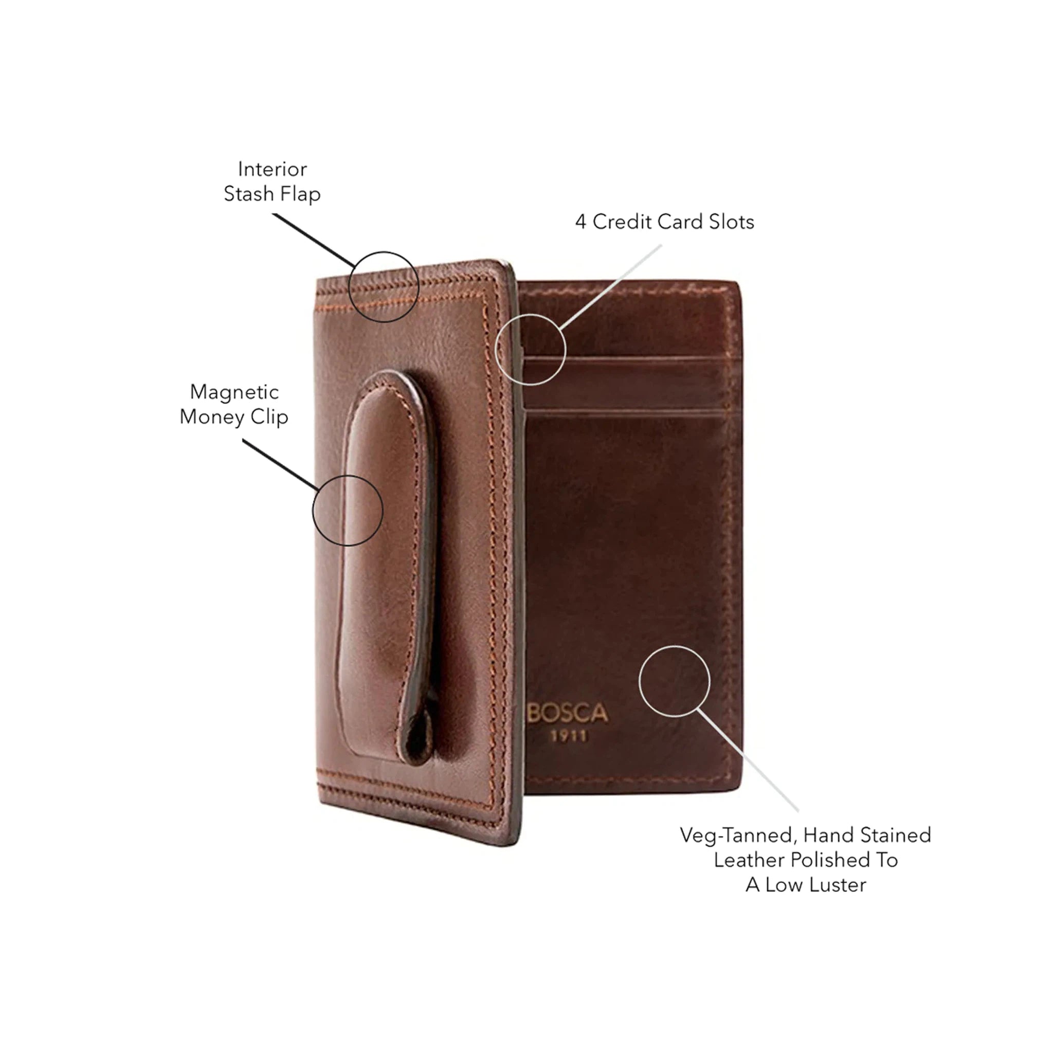 Bosca Dolce Leather Deluxe Front Pocket Wallet with Magnetic Clip - Slim RFID Blocking Bifold Wallet for Men - Perfect for Travel, Business & Everyday Carry