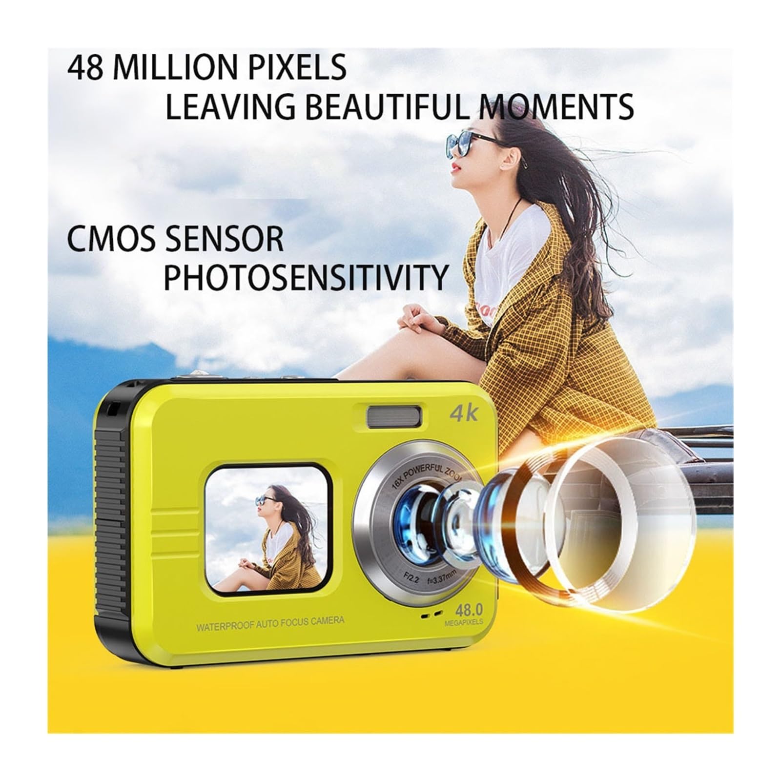 MZZYG 4K Action Camera with Dual Screens, Waterproof Sports Camera, Anti-Shake HD Video for Driving, Cycling, Vlogging & Outdoor Adventures (Blue, Camera Only)
