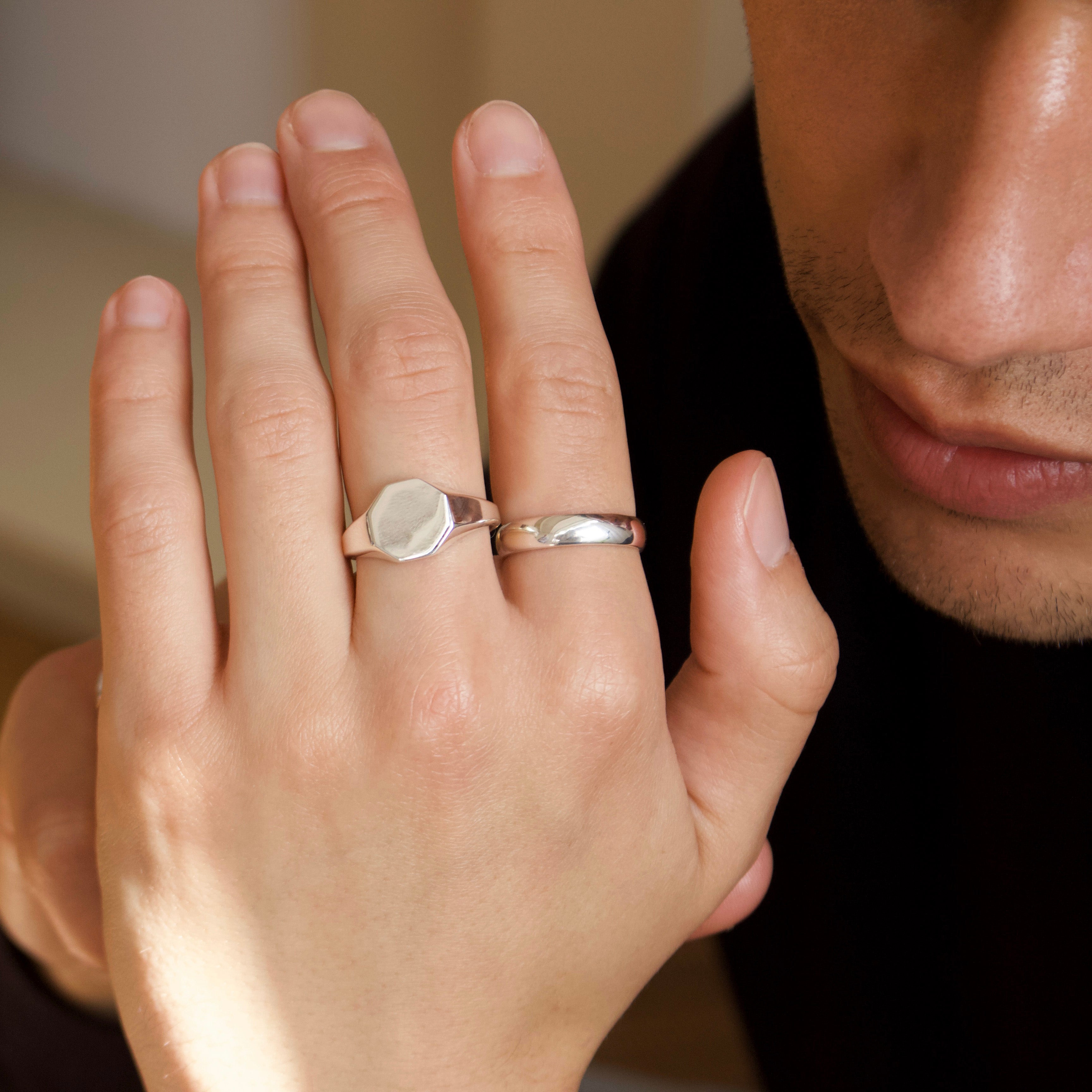 Hexagon Signet Ring for Men - Stainless Steel Band with Unique Geometric Design - Perfect for Gifts, Weddings & Everyday Wear