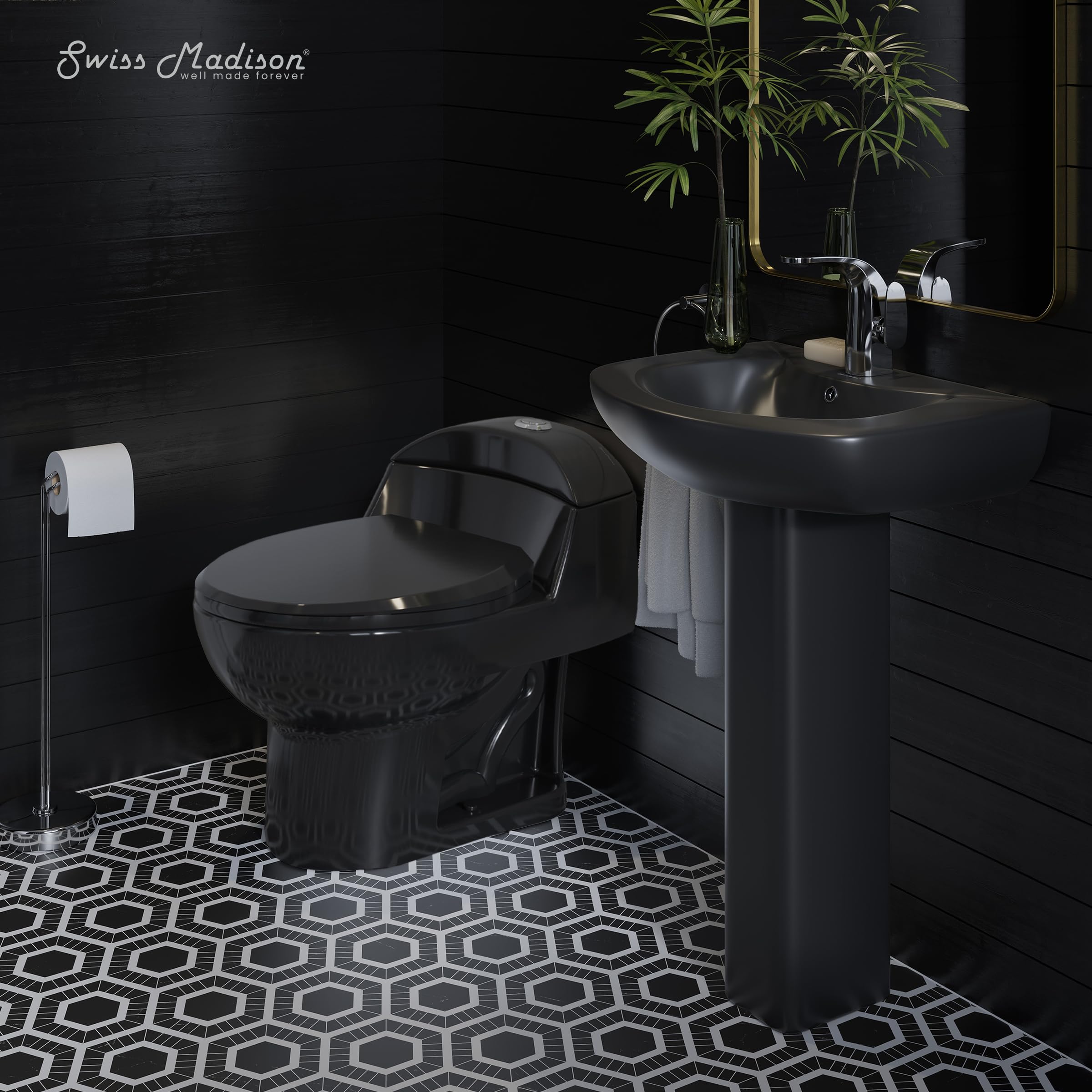 Chateau Two-Piece Round Pedestal Sink in Matte Black - Modern Bathroom Vanity for Small Spaces | Perfect for Powder Rooms & Guest Baths