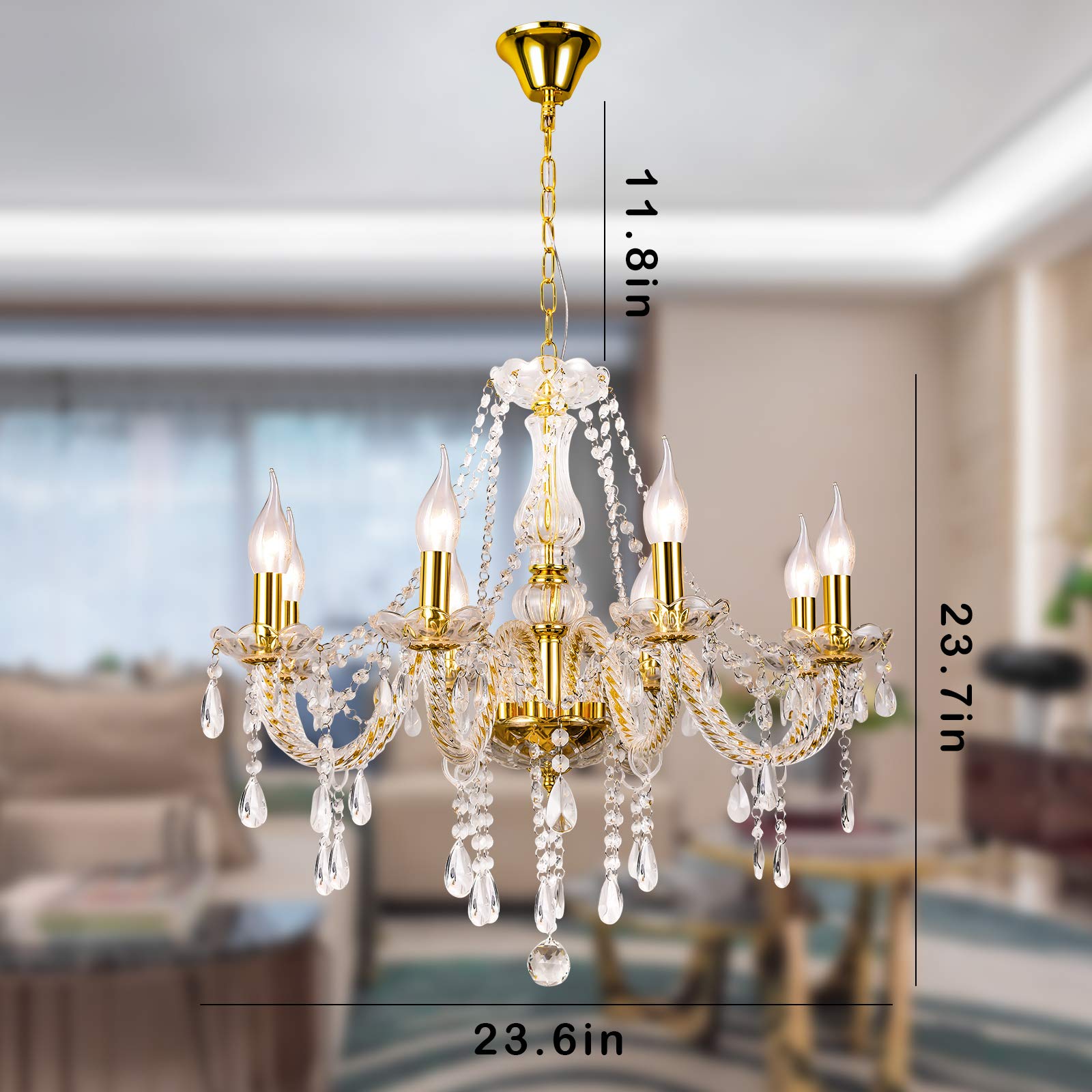 K9 Crystal Chandelier Lighting - 8-Light Pendant Ceiling Fixture for Dining Room, Living Room, Bedroom & Hallway - Elegant Home Decor with 8 Bulbs - Perfect for Weddings, Parties & Luxury Interior Design