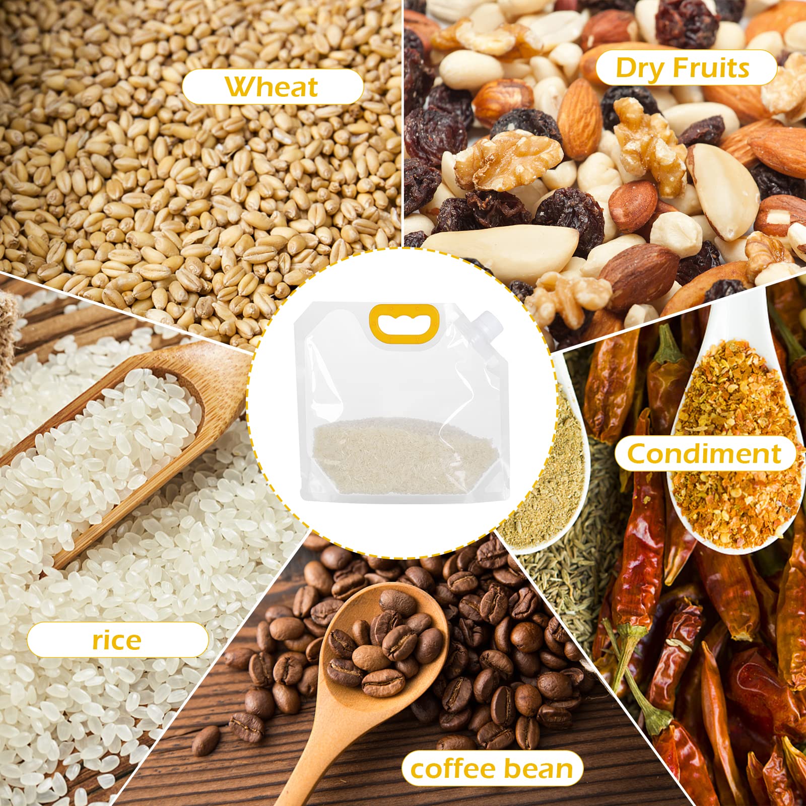1.5L Reusable Transparent Grain Storage Bags - 10 Pack Airtight Moisture-Proof Sealed Bags with Funnel | Resealable Smell-Proof Food Storage Baggies for Rice, Flour, Coffee, Nuts & Dry Goods | Perfect for Kitchen Pantry Organization & Bulk Food Preservation