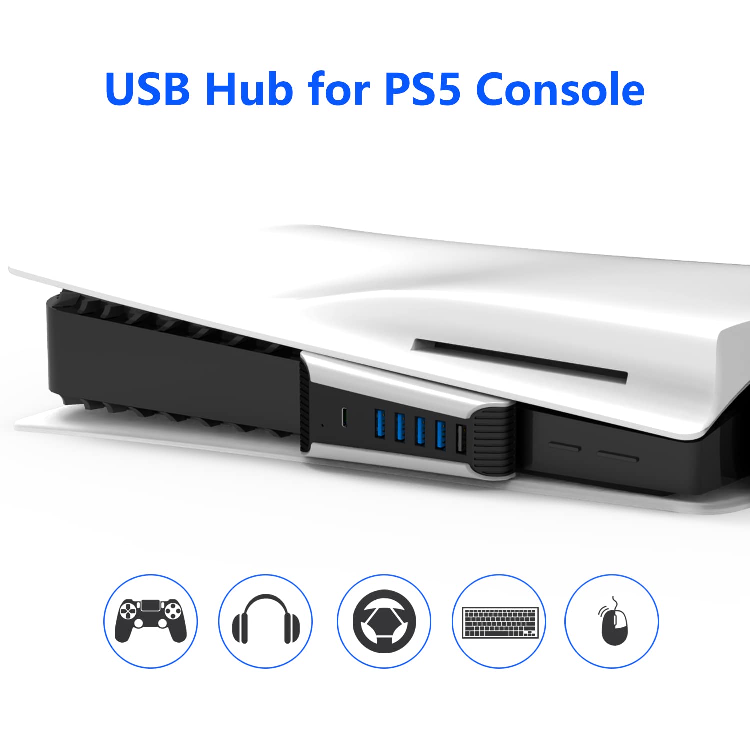 5-in-1 USB Hub for PS5 Console | High-Speed USB 3.0 Port Expander with 4 USB Ports & 1 USB-C Port | Perfect for Gaming Accessories, Controllers & External Storage | Compatible with PlayStation 5