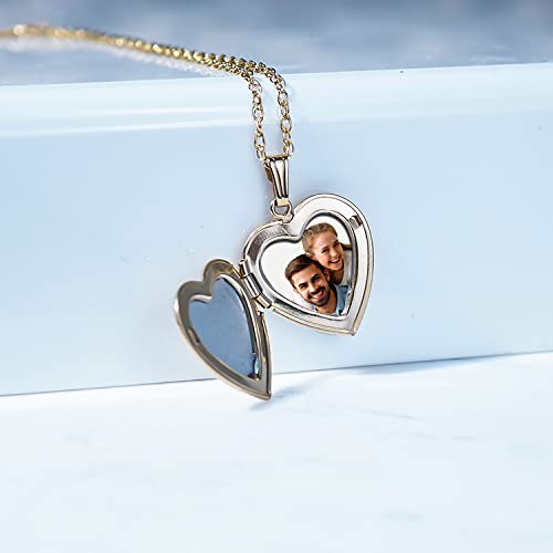 14K Solid Yellow Gold Heart Locket Necklace - 1.25 Inch Large Plain Pendant for Women & Men - Personalized Memory Keepsake Gift for Anniversary, Valentine's Day & Special Occasions