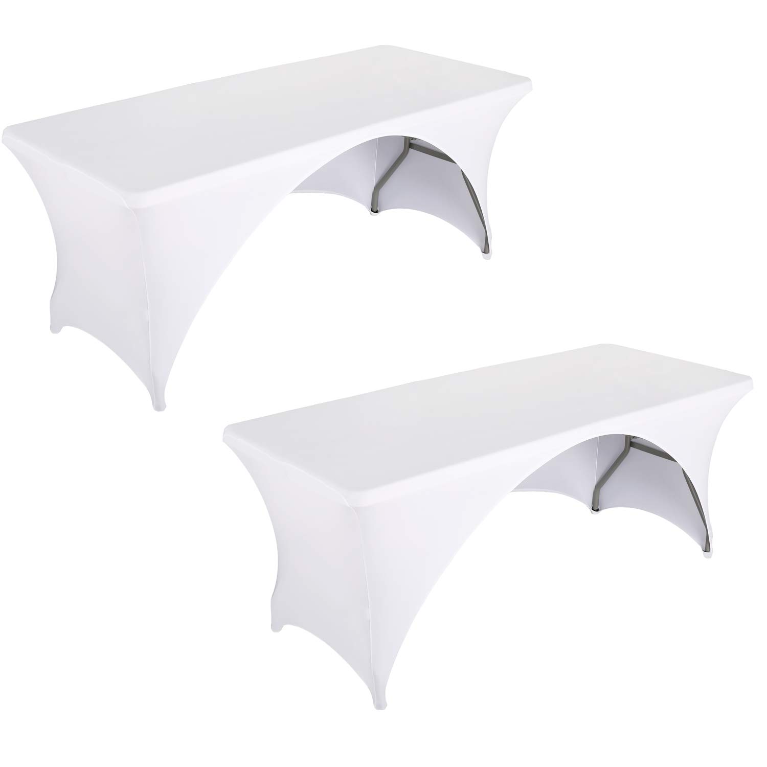 2 Pack Stretch Fitted Table Covers for 6 Foot Folding Tables - Elastic Spandex Rectangular Tablecloth with Open Back Design - Perfect for Trade Shows, Parties, Banquets & Outdoor Events (6FT, White)