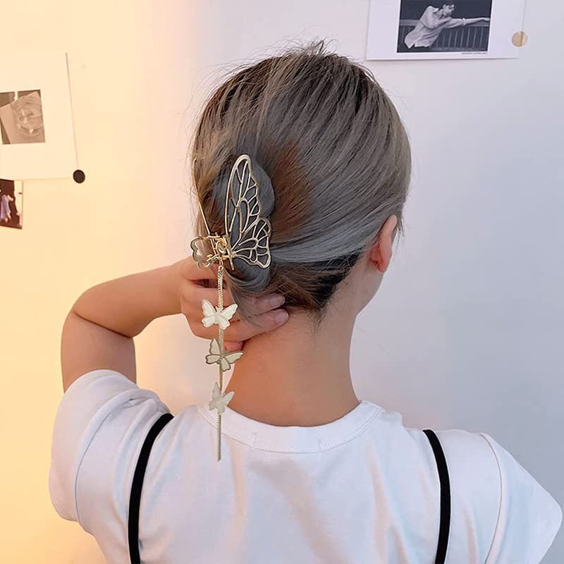 FAMEZA Large Non-Slip Gold Butterfly Metal Hair Claw Clip - 1PC Hair Accessory for Thick Hair, Fashion Hair Styling Supplies for Women, Perfect for Parties, Weddings & Everyday Use