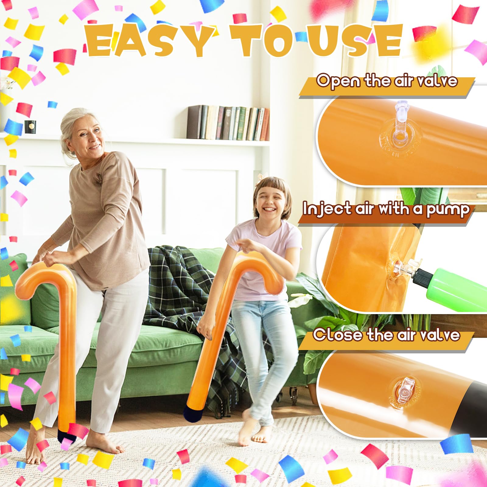 2 Pcs Large Inflatable Toy Canes - Funny Old Age Costume Props for Kids & Adults - Perfect for 100 Days of School, Senior Retirement Parties, Halloween Costumes, and Comedy Skits - Lightweight & Portable Party Accessories