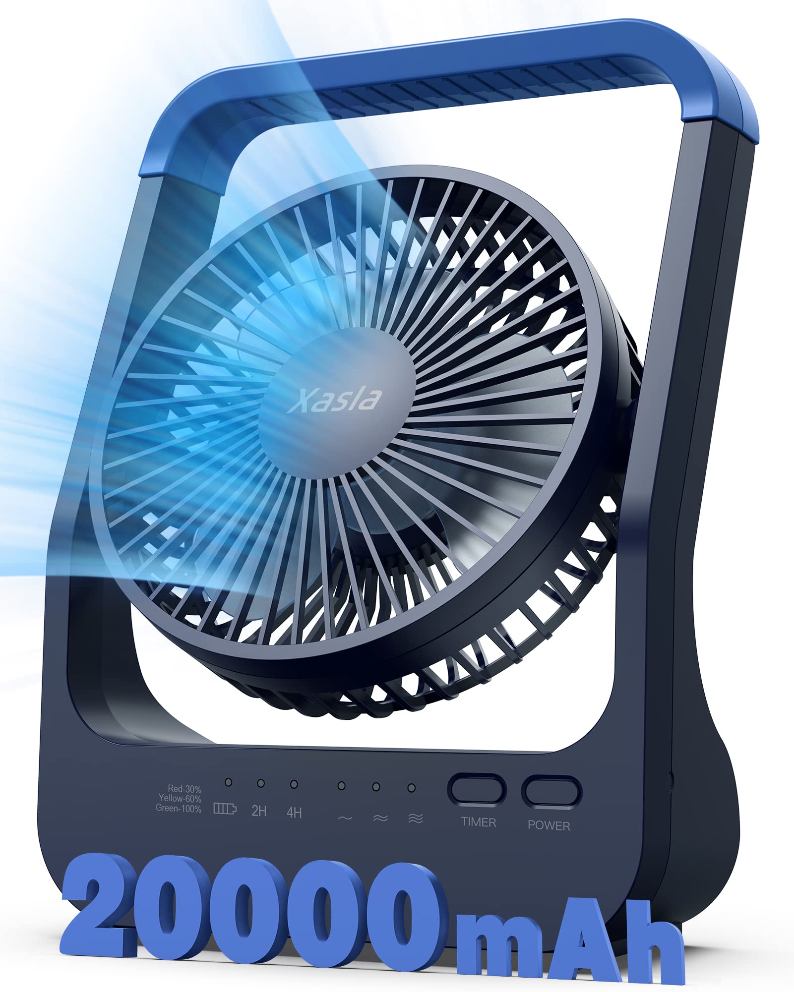 20000mAh Rechargeable Battery Operated Fan - 3 Speed Portable USB Desk Fan with 360° Rotation & 2/4H Timer - Perfect for Camping, Tents, Hurricane Season & Home Office Use