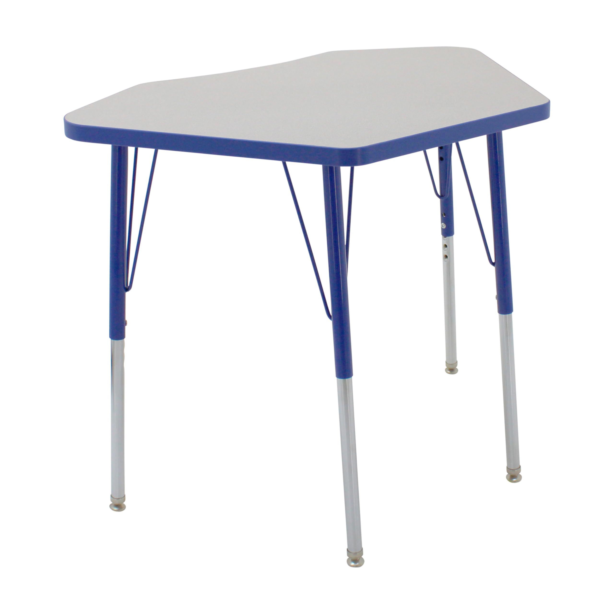 FDP Adjustable Height Petal Activity Table 24x36 Inch - Gray Top with Blue Edge for School, Office & Home - Quick Ship Single Box with Swivel Glides (19-30 Inches) | Perfect for Classrooms, Conference Rooms & Home Offices
