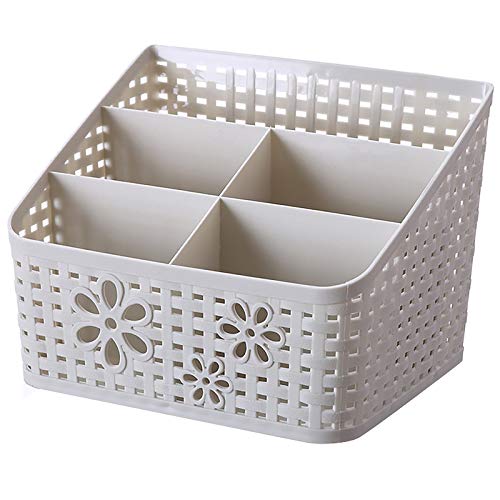 **Plastic Makeup Storage Organizer Caddy - 5-Cell Divided Basket for Bathroom Vanity, Countertop, Shower, Kitchen & Office Desk - Mesh Hollow Design for Easy Organization**    *(Perfect for Storing Cosmetics, Toiletries, Office Supplies & Kitchen Essentials - Compact & Durable Storage Solution for Home & Work)*