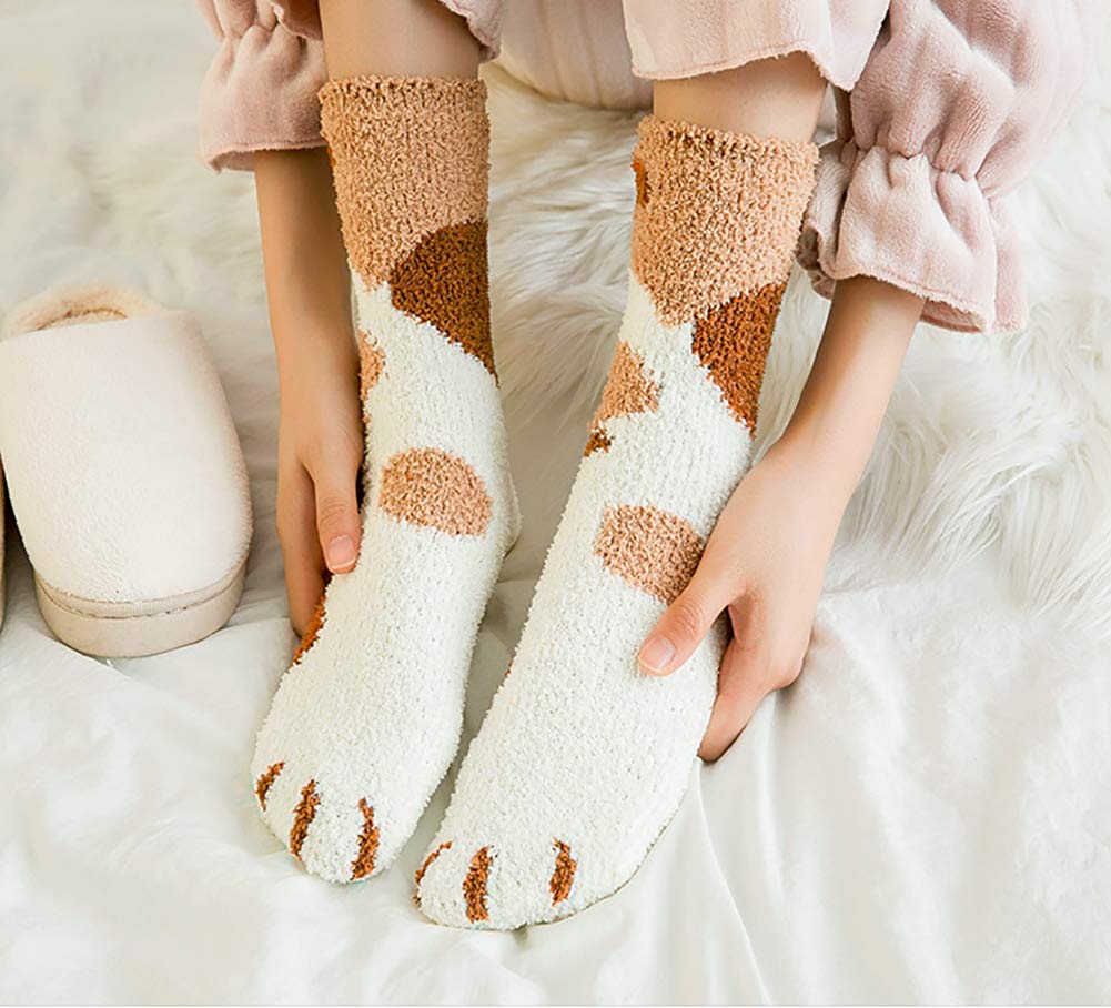 Cozy Cat Fuzzy Socks for Women - 5 Pairs Warm Winter Slippers for Gifts & Stocking Stuffers