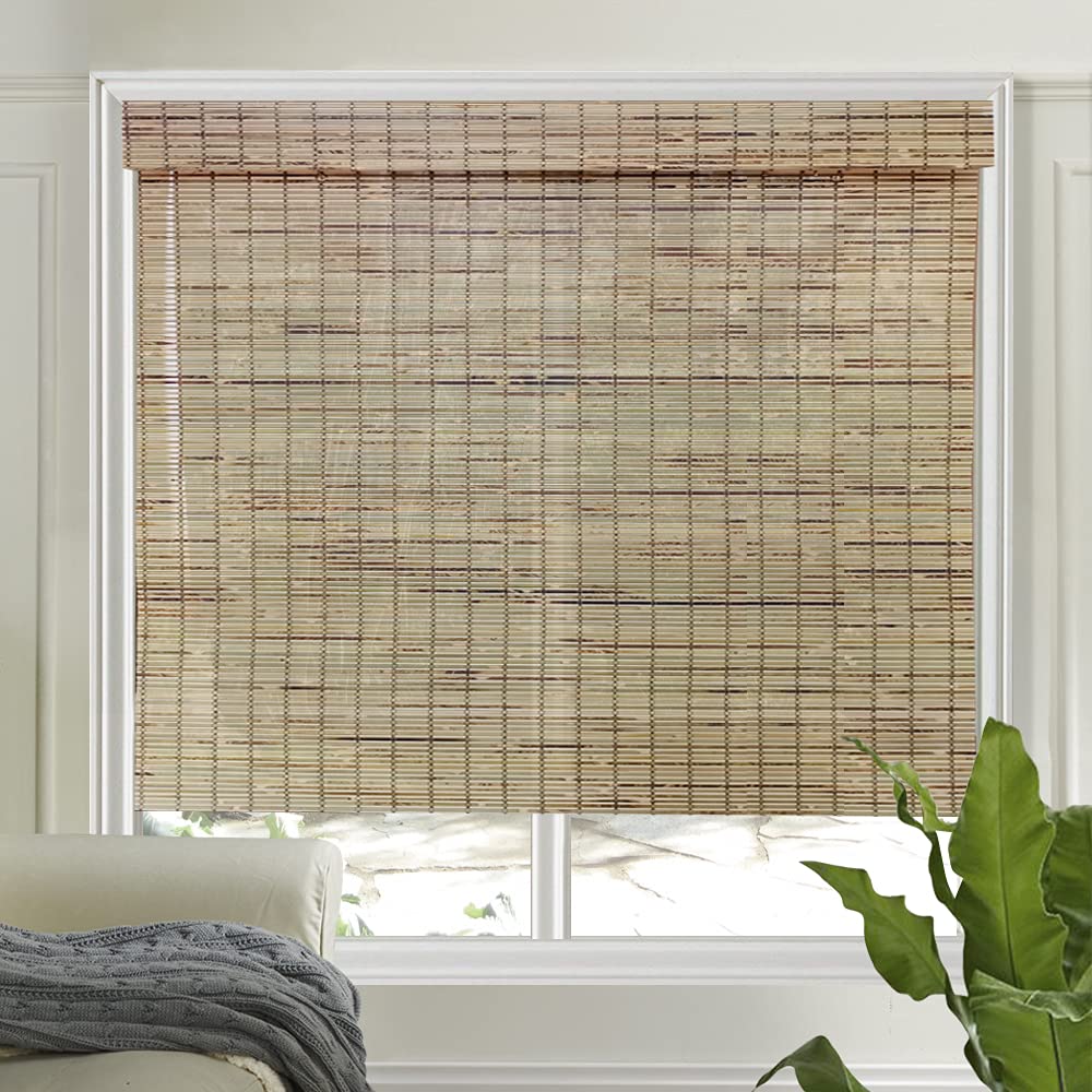 Letau Cordless Bamboo Roman Shades - Light Filtering Wood Window Blinds for Home, Kitchen & Office - Natural Pattern 8 - Perfect for Bedroom Privacy & Sun Protection