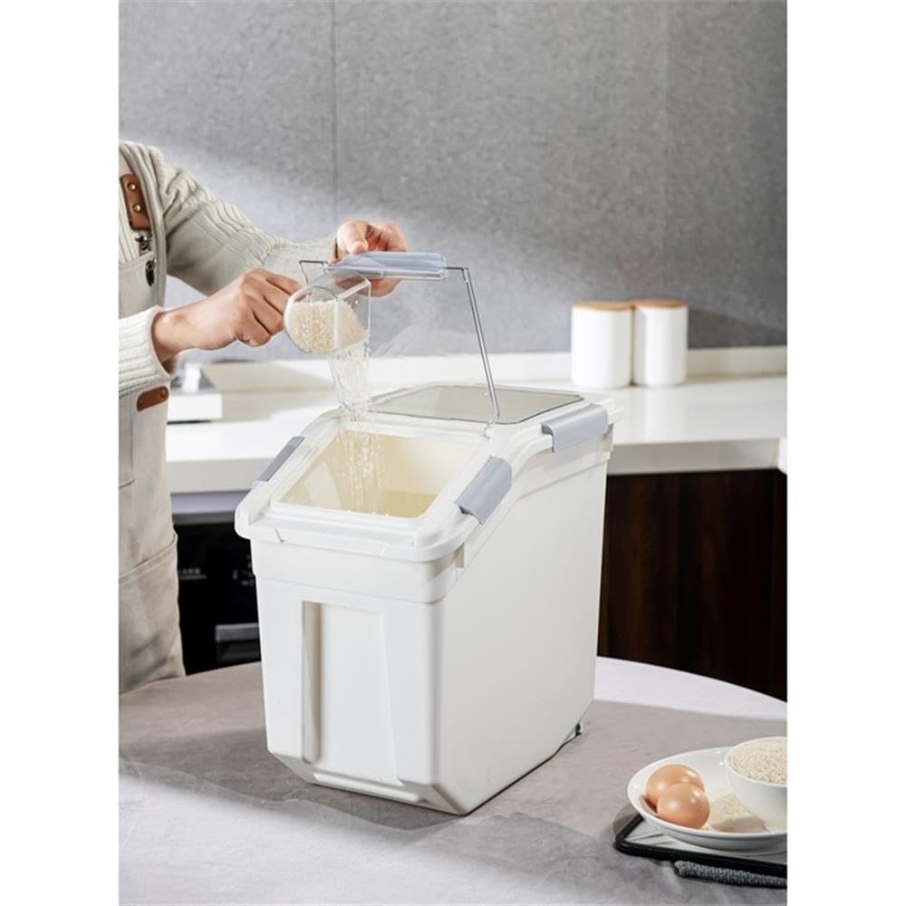 HANAMYA 15 Liter / 15 lbs Airtight Pet Food Storage Container with Measuring Cup - BPA Free for Dog Food, Cat Food, Rice, Grain & Flour - White & Gray (2 Pack) - Perfect for Kitchen Pantry & Pet Food Organization