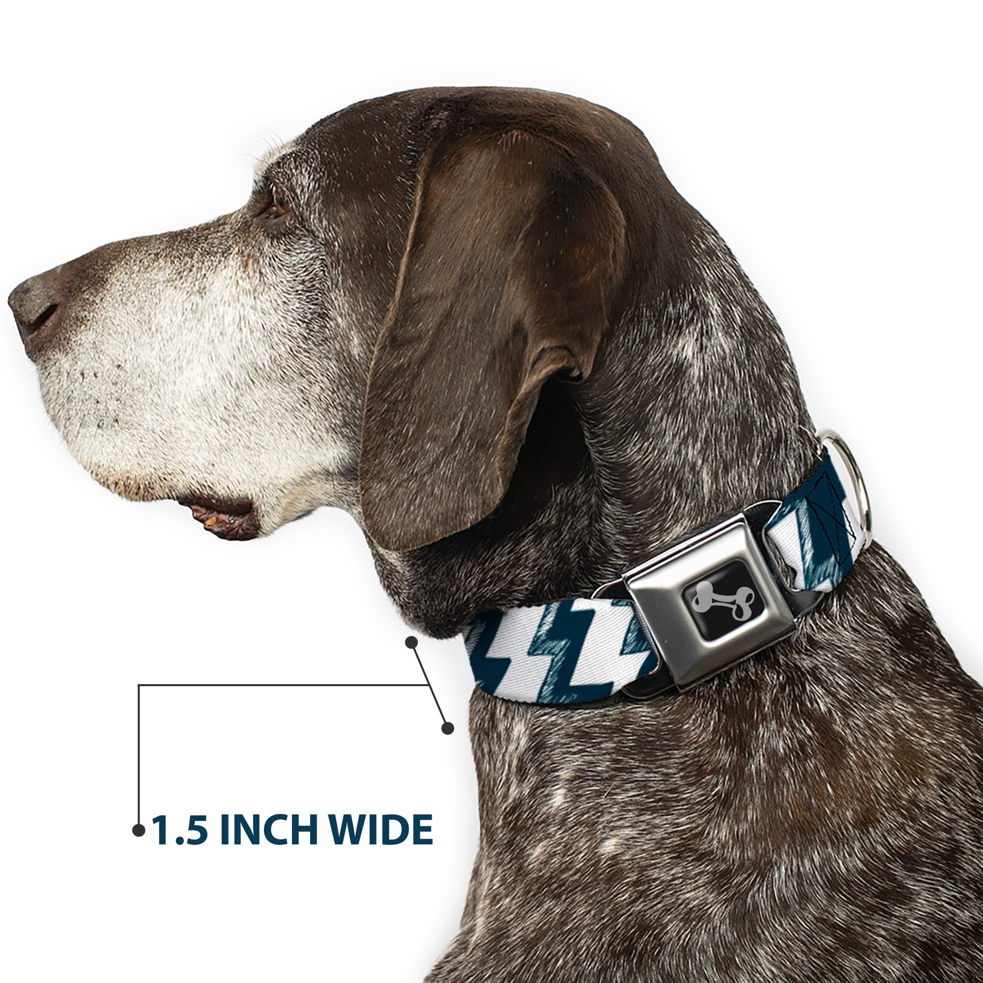 Buckle-Down Dog Collar with Seatbelt Buckle - Navy & White Lightning Design for Large Dogs (15-26