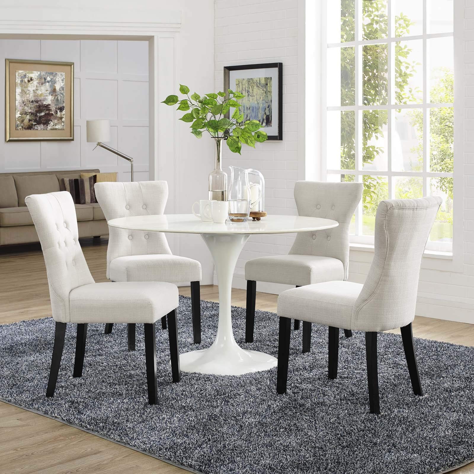 Modern Contemporary Urban Design Dining Kitchen Room Side Chair Set of 4 - Fabric Upholstered Beige Accent Chairs for Dining Room, Kitchen, Breakfast Nook & Small Spaces