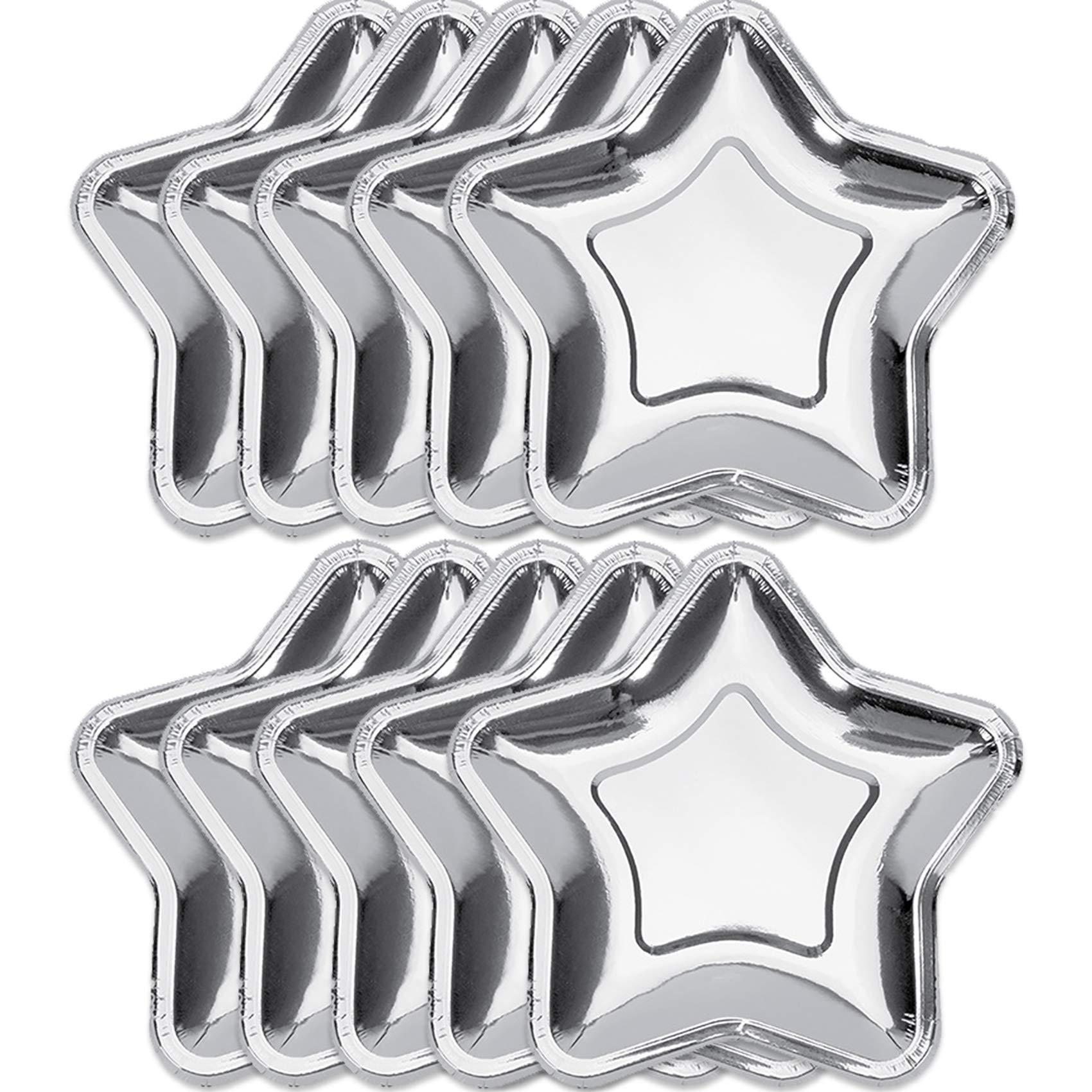 10 Pcs Silver Star Paper Plates, 7 Inch Disposable Pentagram Dinner Plates for Christmas, Halloween, Birthday Party, Wedding, Picnic - Perfect for Appetizers, Desserts & Table Decorations