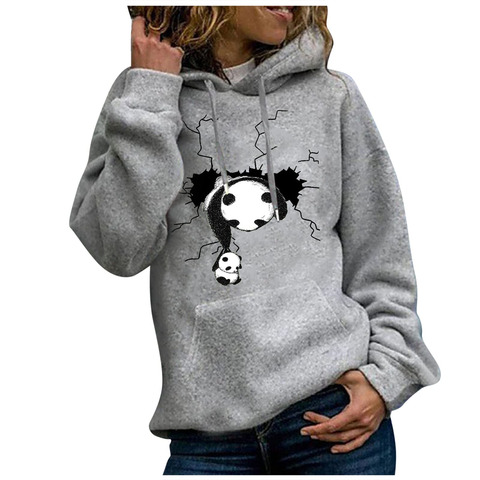 Women's Long Sleeve Animal Print Hooded Sweater with Pockets - Cozy Pullover for Casual Wear, Fall & Winter Fashion, Loungewear, Outdoor Activities