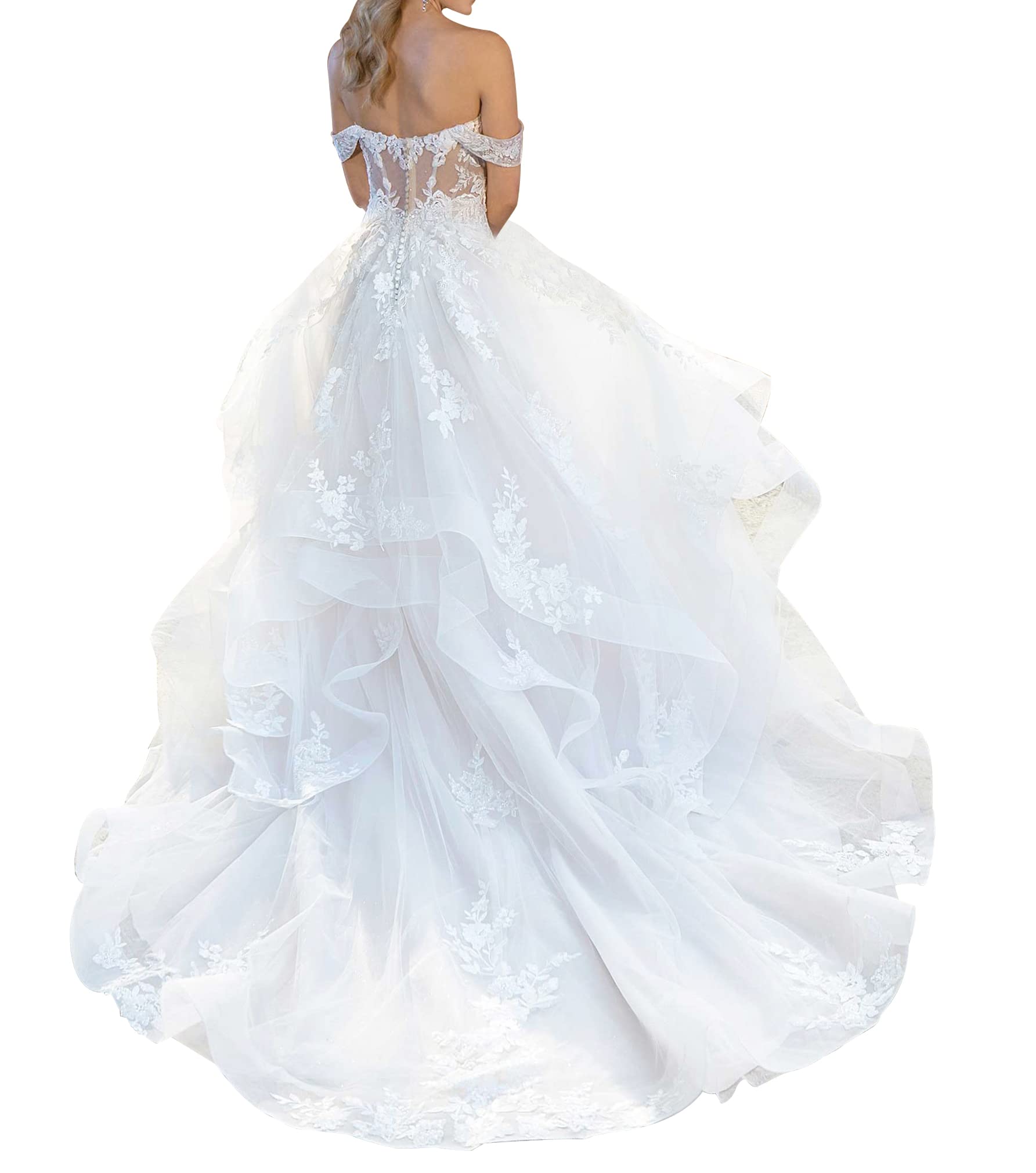 Elegant Off-Shoulder Lace Wedding Dress with Ruffles - JAEDEN Long Bridal Gown for Church, Beach & Garden Weddings