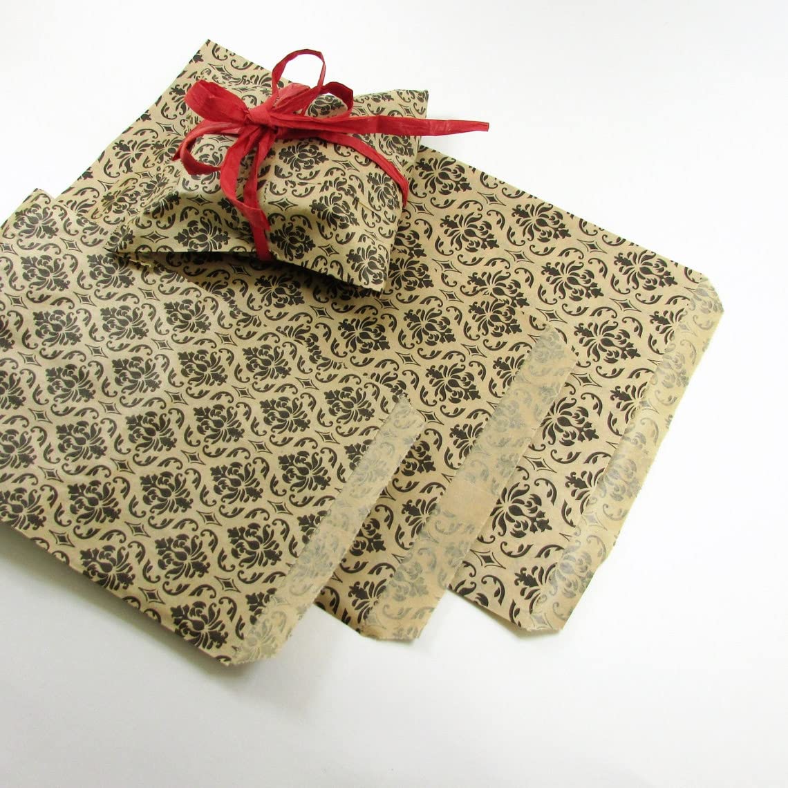 200 Pcs Brown & Black Damask Paper Gift Bags - 8.5