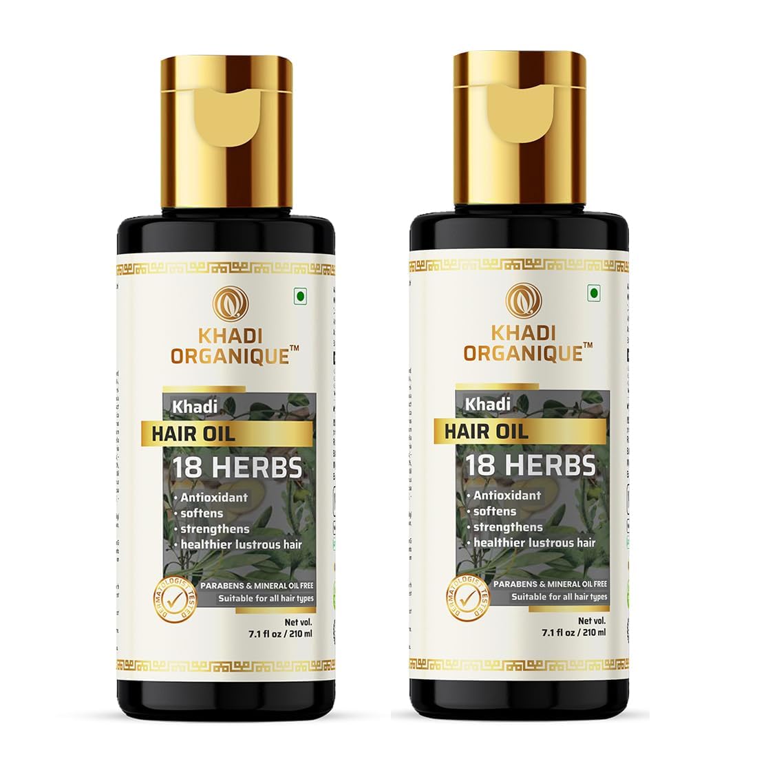Khadi Organique 18 Herbal Natural Hair Oil - Paraben & Mineral Oil Free (Pack of 2) | Promotes Hair Growth & Reduces Hair Fall | Perfect for Dry, Damaged Hair & Scalp Care