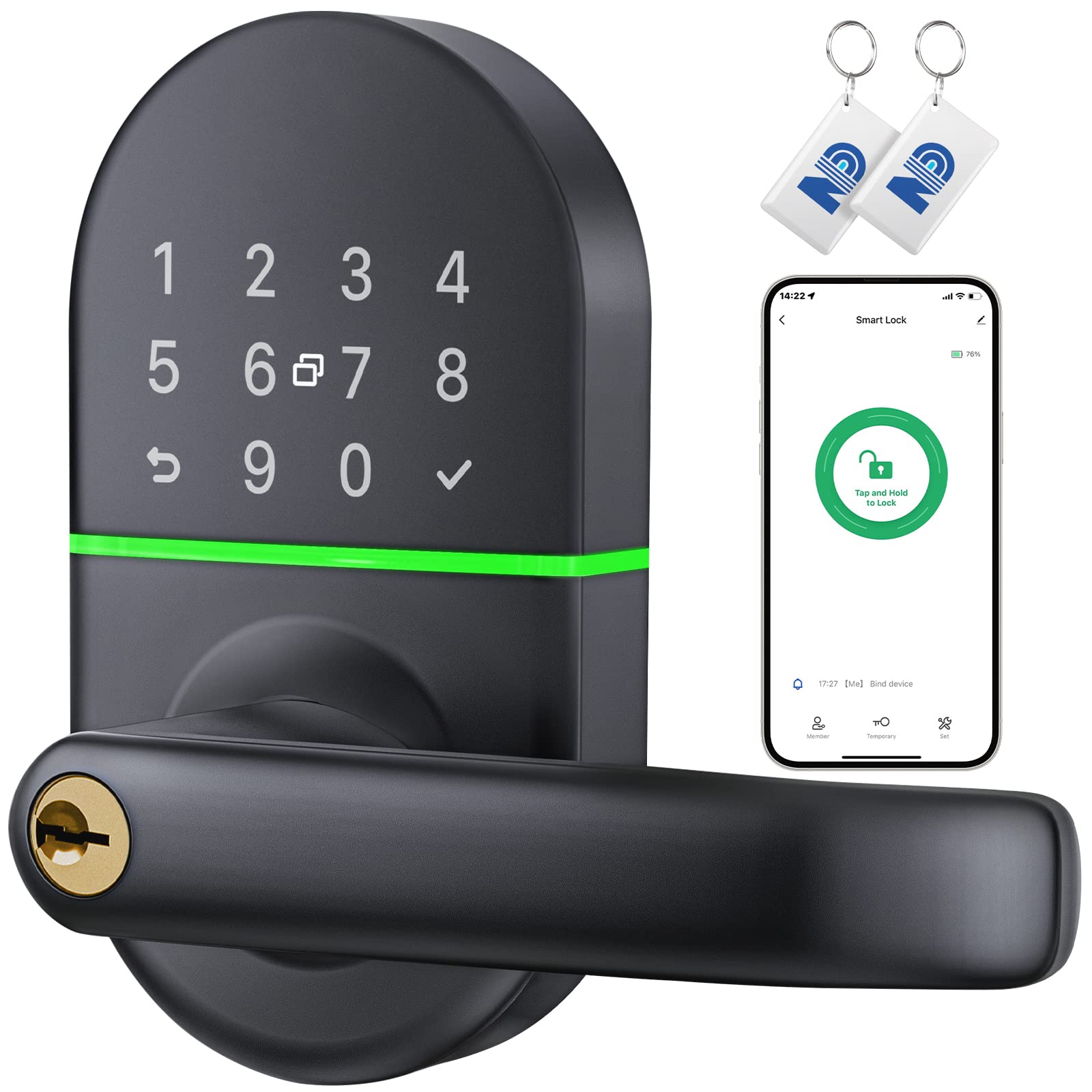 Smart Keyless Entry Door Lock - 5-in-1 Electronic Digital Keypad Front Door Lock with Handle for Home, Apartment & Office | Secure Keypad Entry System for Front Doors, Ideal for Smart Home Security & Hands-Free Access