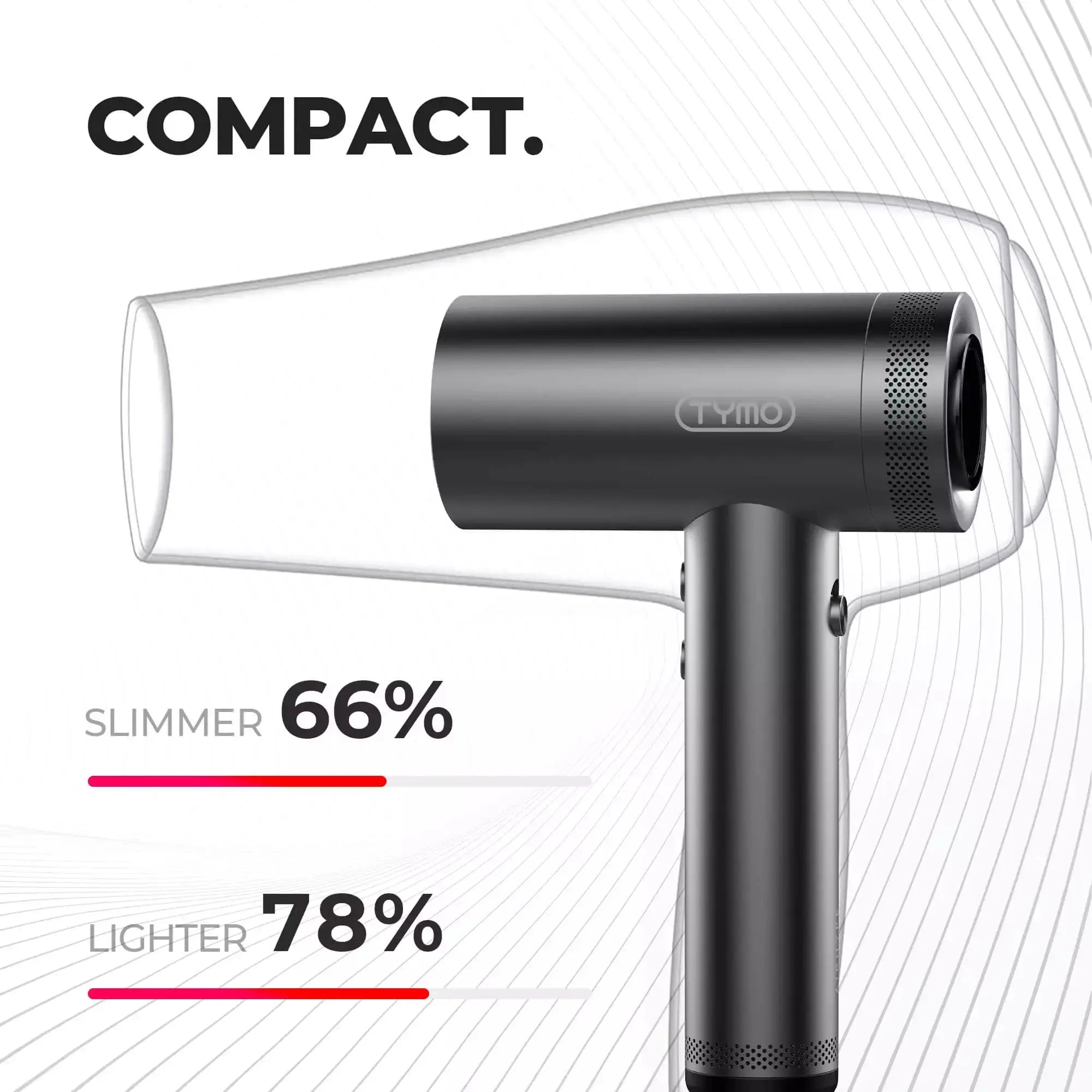 Tymo Airhype Lite Hair Dryer with 3 Nozzles - Professional Styling for Smooth, Voluminous Hair at Home & Salon
